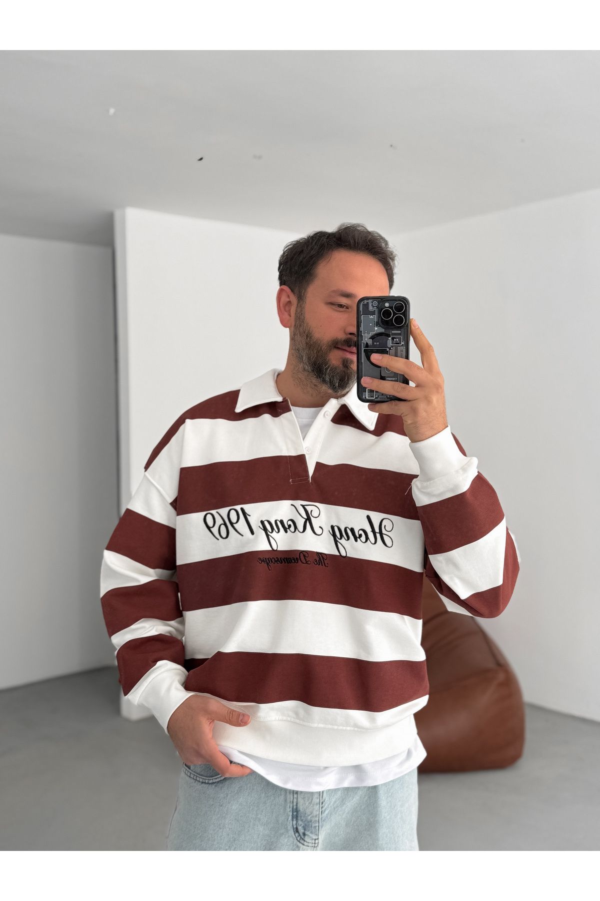 BYBASICMAN-Hong Kong Embroidered Sweat - Brown Striped Jj-102 6