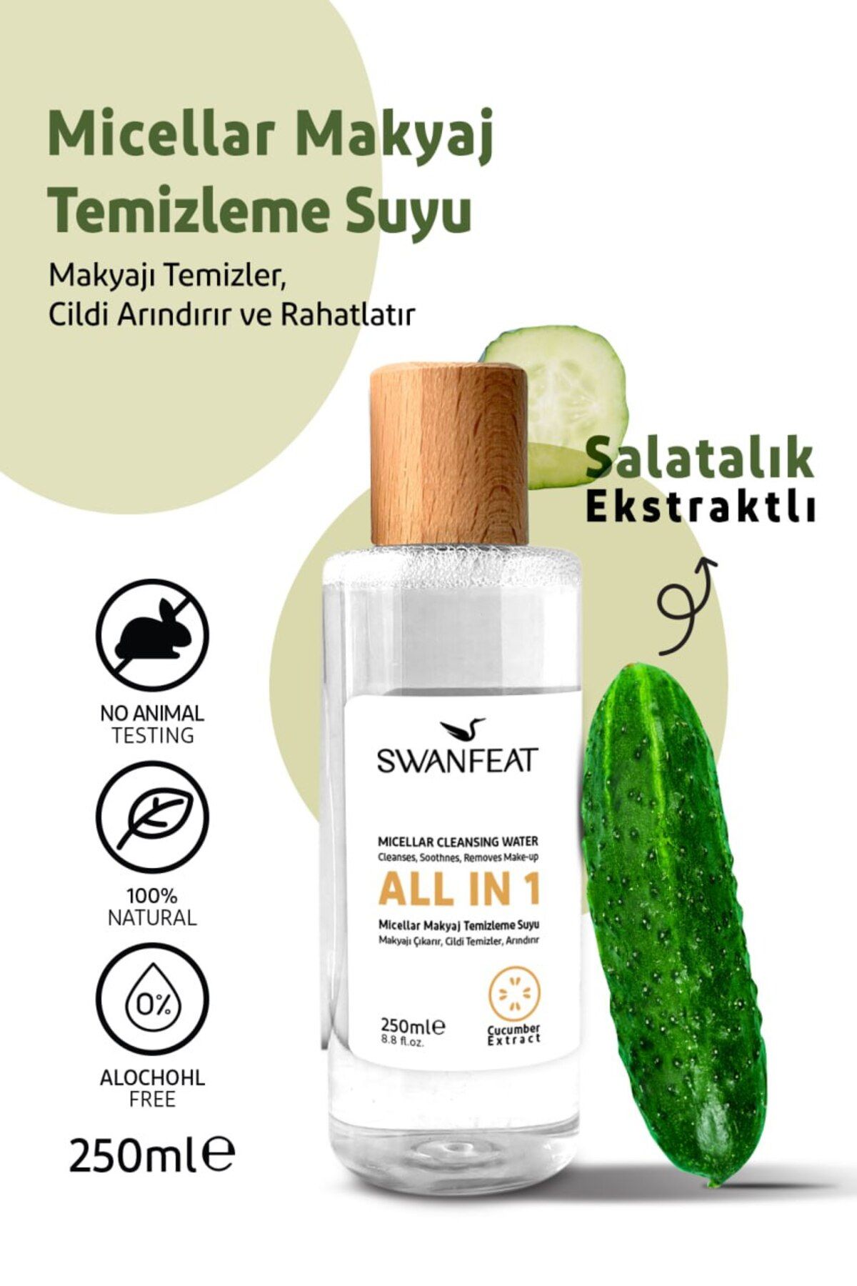 SWANFEAT All in 1 Arındırıcı Canlandırıcı Alkolsüz Micellar Makyaj Temizleme Suyu 250ml