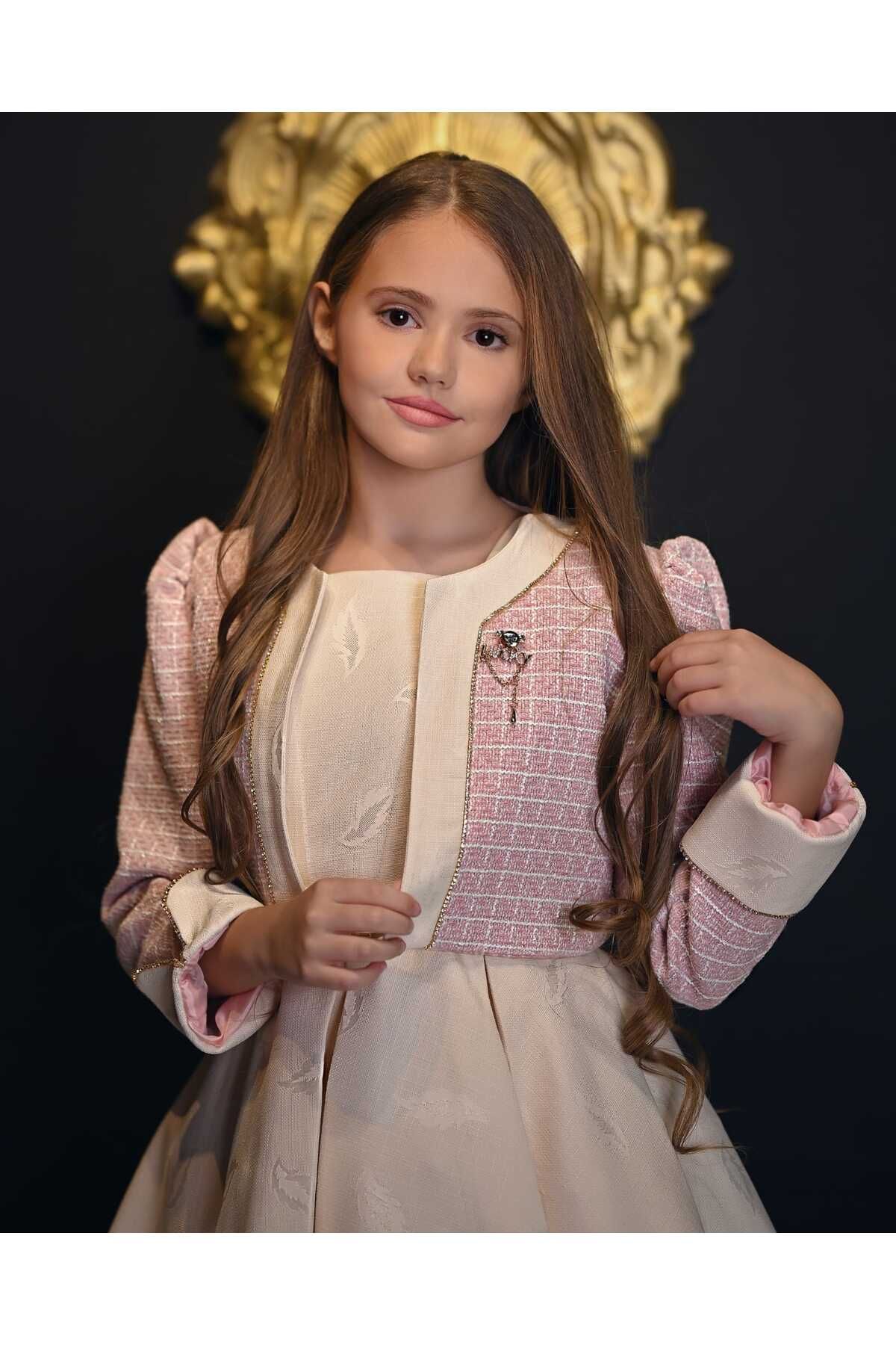 By Feyza Kids Collection-Girl's 3 Piece Dress&Coat&Brooch Elegance's Elegance 5