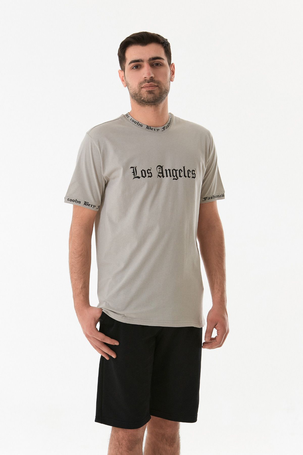 Fulla Moda-Los Angeles Printed Crew Neck T-Shirt 1