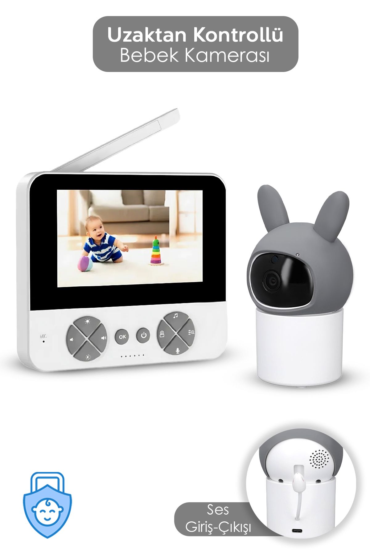 Gece Görüşlü Bebek Kamerası - LCD Ekranlı Hoparlörlü Oda Sıcaklığı Takibi Bebek İzleme Monitörü