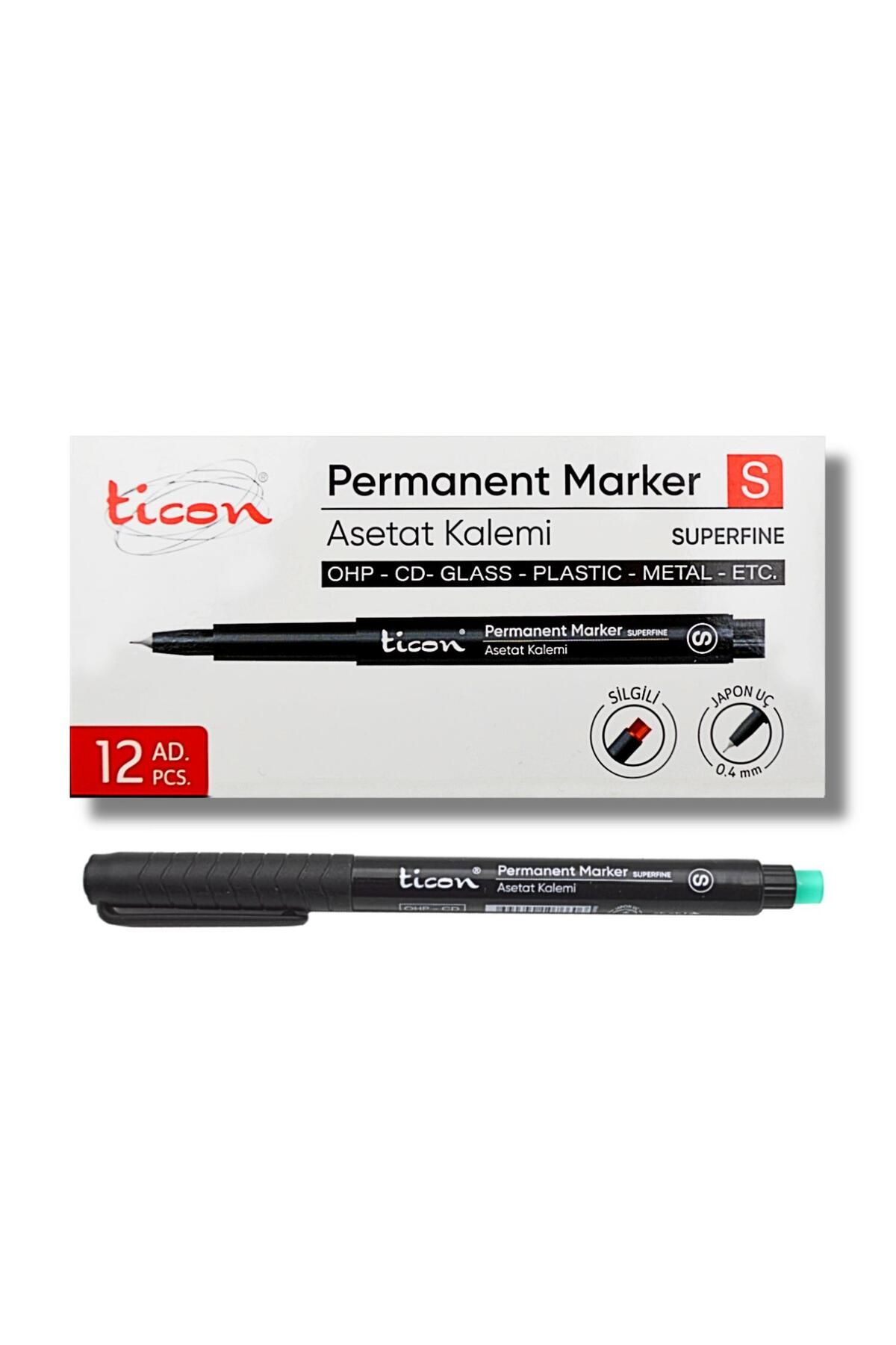 Ticon Permanent Asetat Kalemi S Silgili SİYAH 12 Adet
