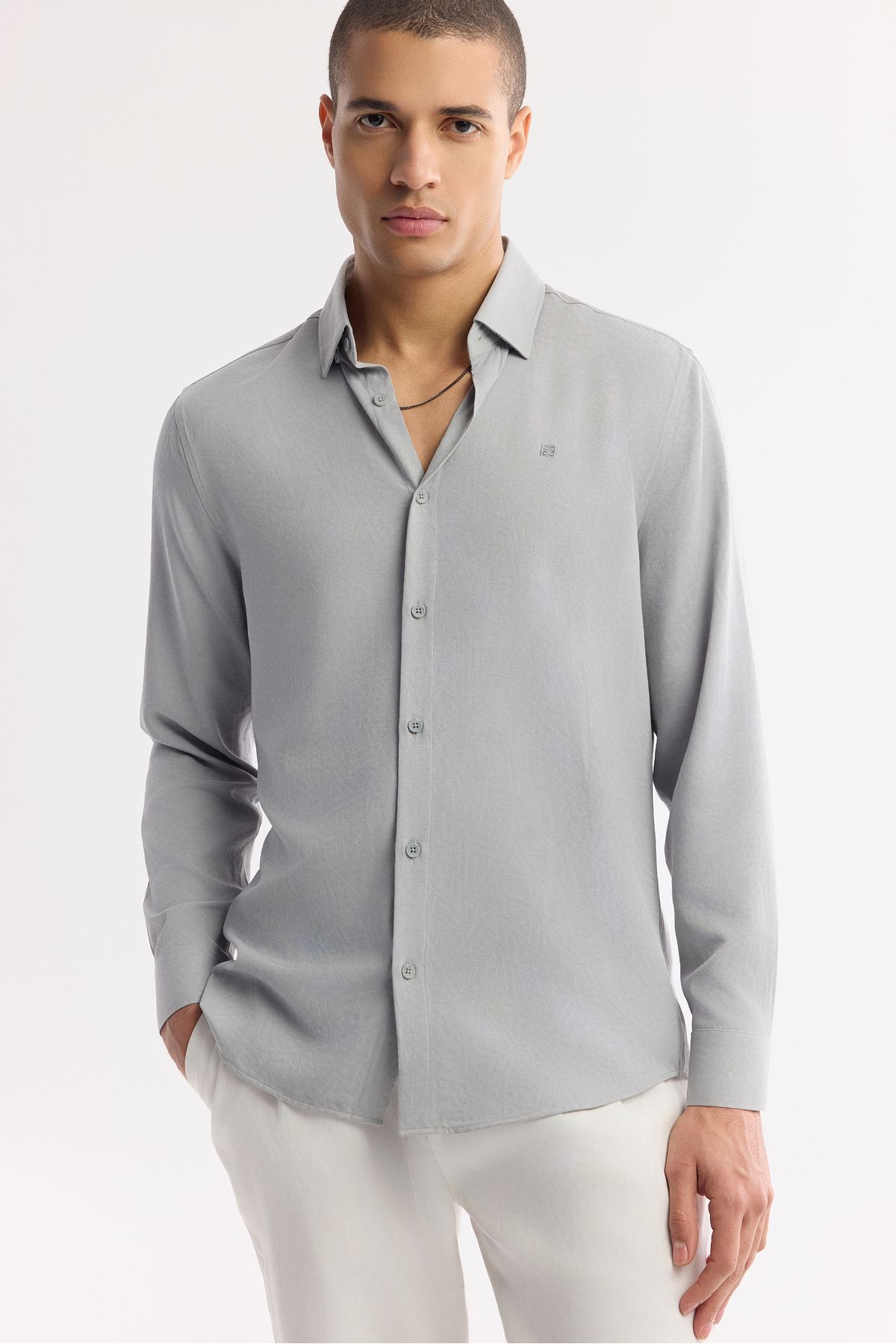 Avva  Erkek Gri Alttan Britli Yaka Kolay Ütülenir Jakarlı Comfort Fit Gömlek A51Y2043 - Görsel 5