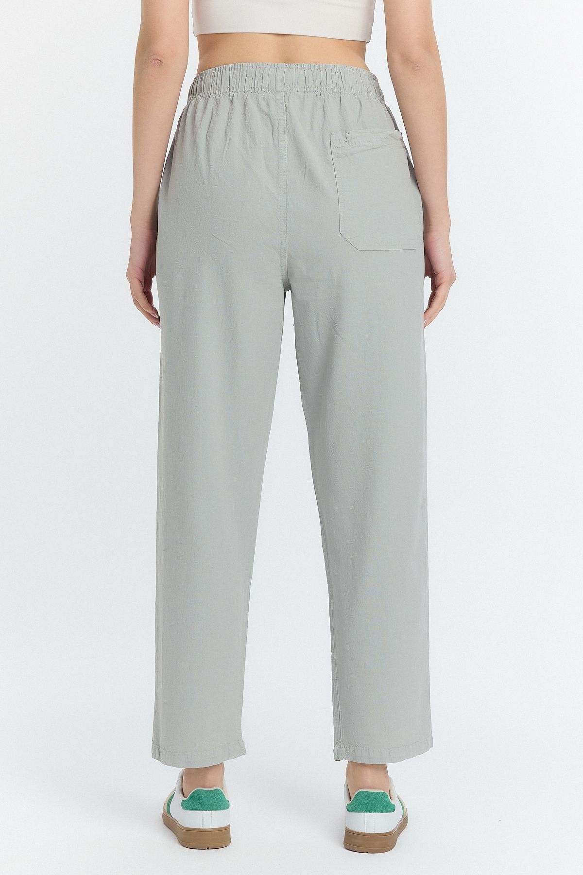 COMBİNE MİCHAİL-Linen Blended Loose Fitting Gray Trousers 7