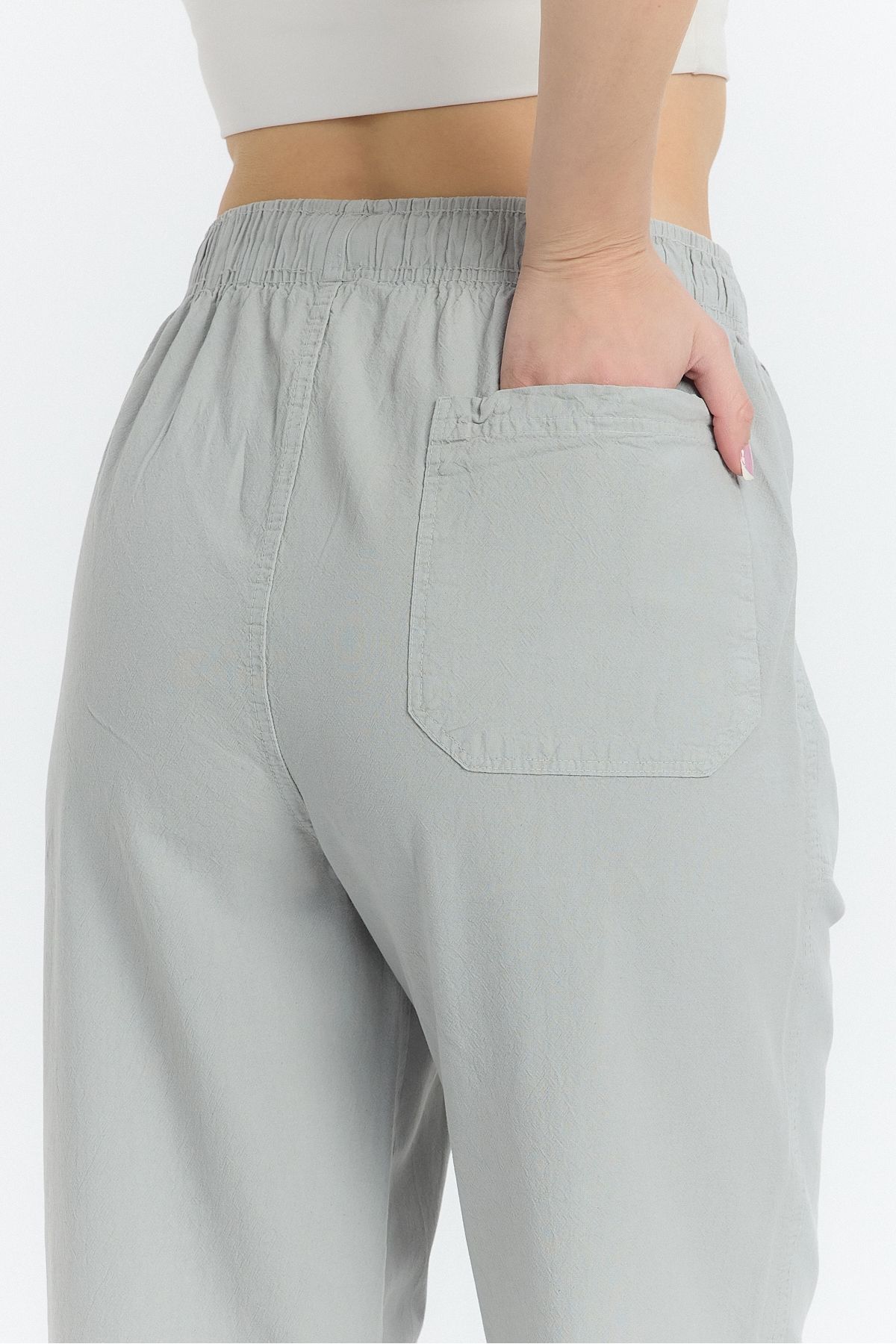 COMBİNE MİCHAİL-Linen Blended Loose Fitting Gray Trousers 8