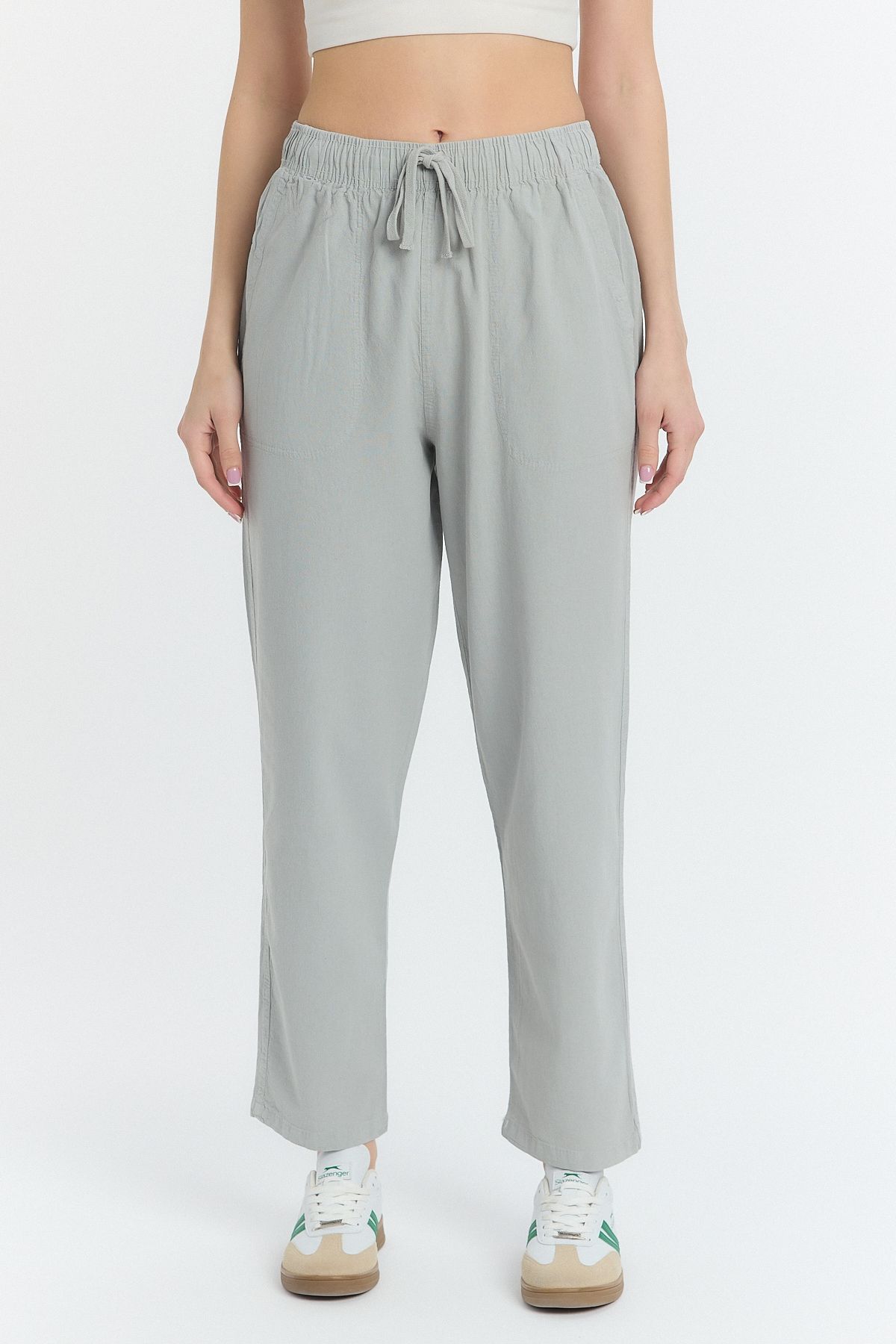 COMBİNE MİCHAİL-Linen Blended Loose Fitting Gray Trousers 5