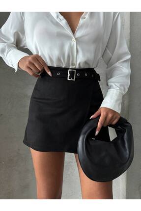 Miss Prova Kadın Kemerli Süet Şort Etek MISSSE241009