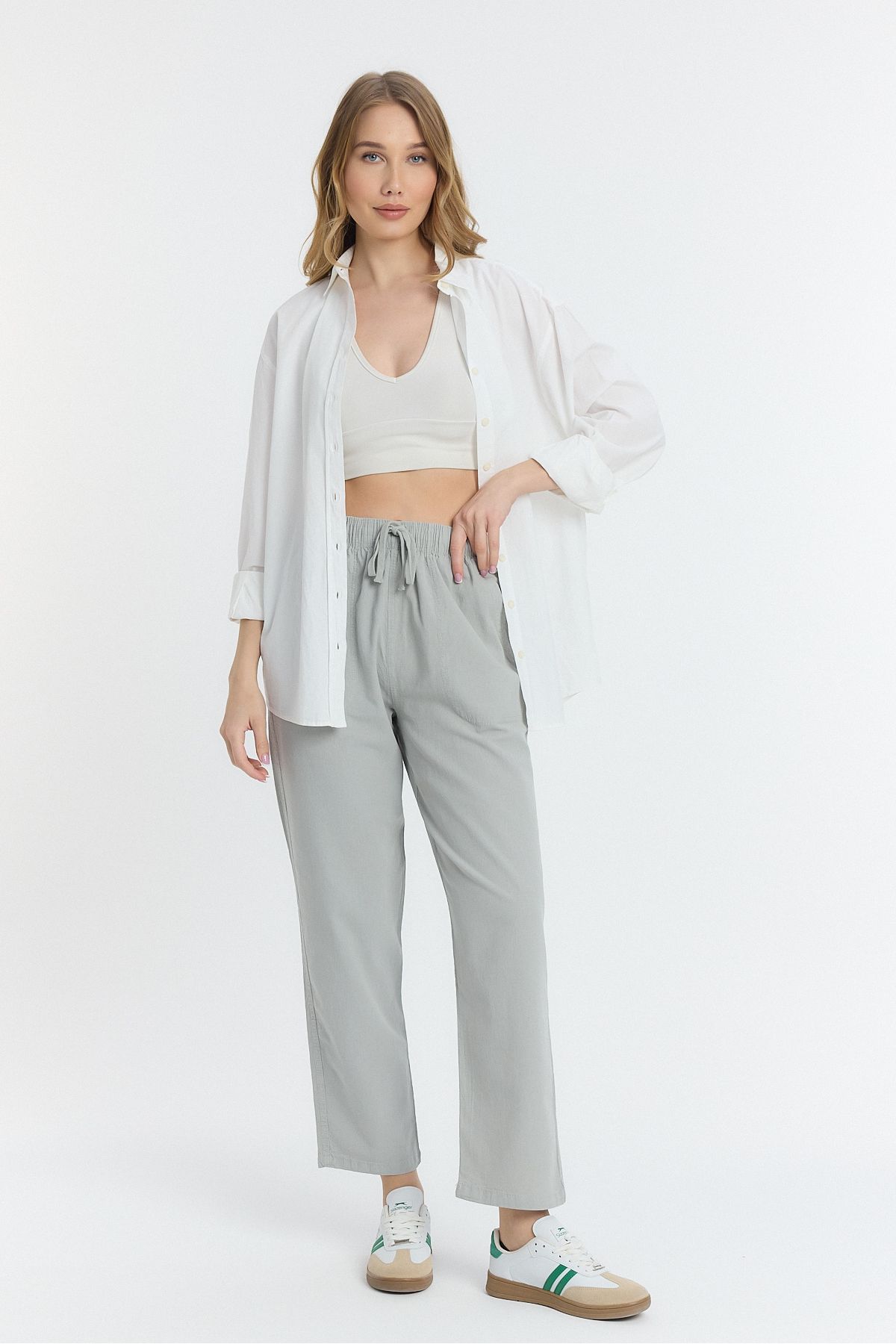 COMBİNE MİCHAİL-Linen Blended Loose Fitting Gray Trousers 3