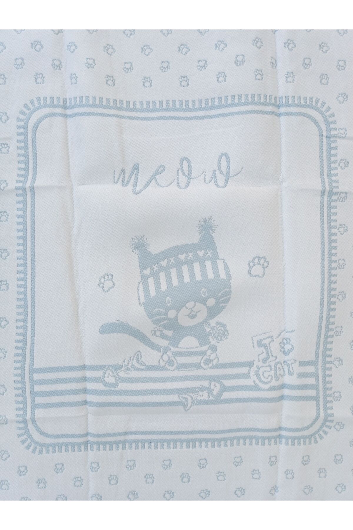 Tomuycuk Triko Mavi Erkek Bebek Battaniyesi %100 Pamuklu Kedili Çok Amaçlı Bebek Arabası Örtüsü Oyun Matı fotoğrafı 2 (önizleme)