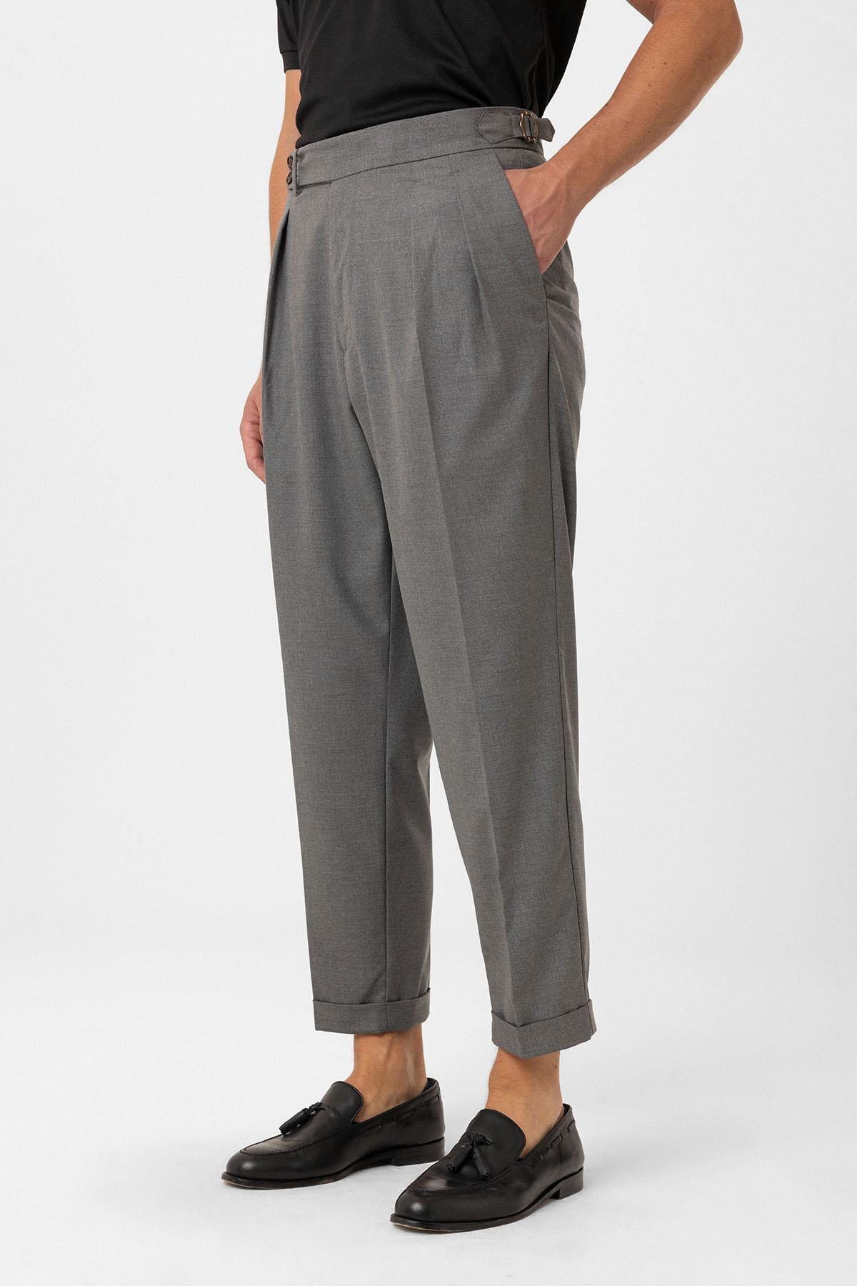 Antioch-Gray Pleated High Waist Men's Trousers 3