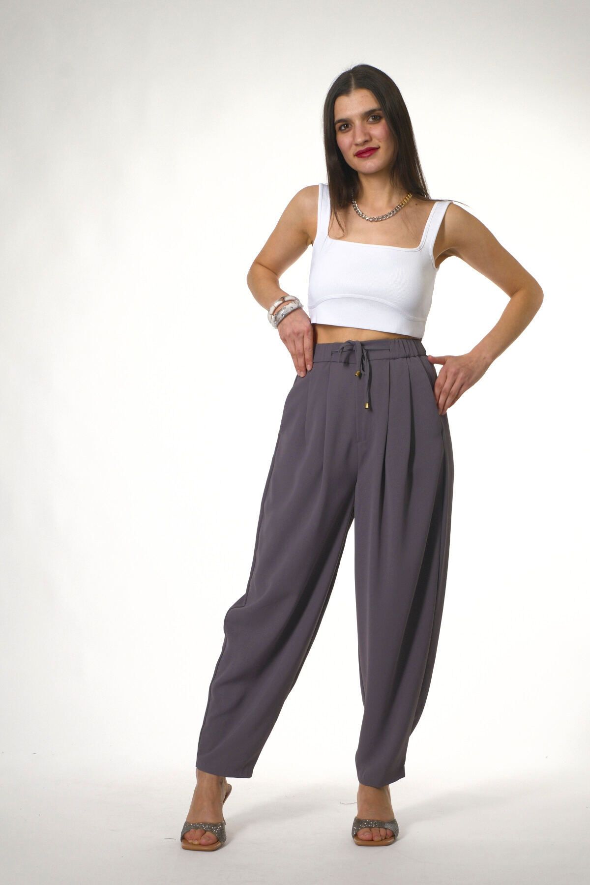 ABBRA-Women's Elastic Waist Slouchy Pants 5