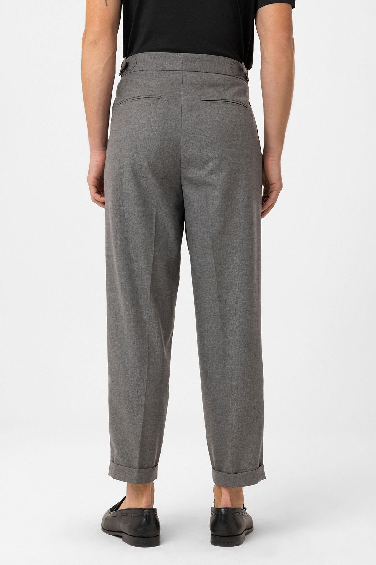 Antioch-Gray Pleated High Waist Men's Trousers 5
