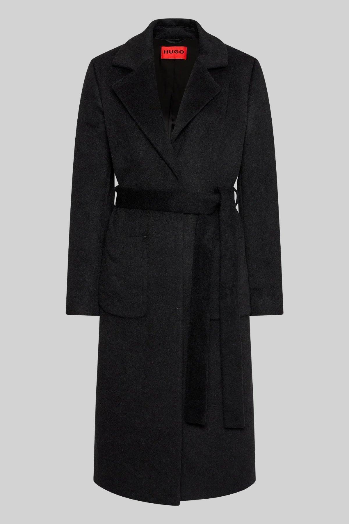 HUGO  Kadın Regular Fit Yün Palto Siyah - Görsel 5