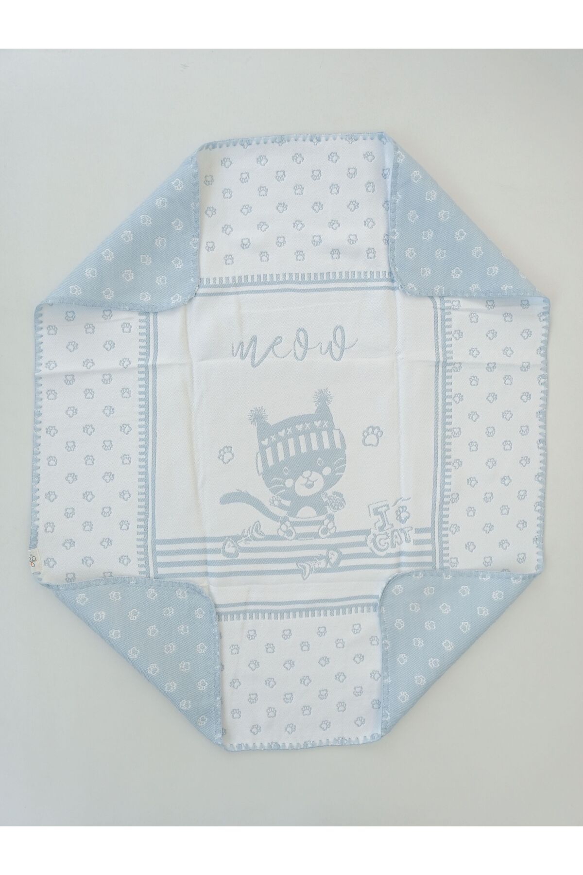 Tomuycuk Triko Mavi Erkek Bebek Battaniyesi %100 Pamuklu Kedili Çok Amaçlı Bebek Arabası Örtüsü Oyun Matı fotoğrafı 3 (önizleme)