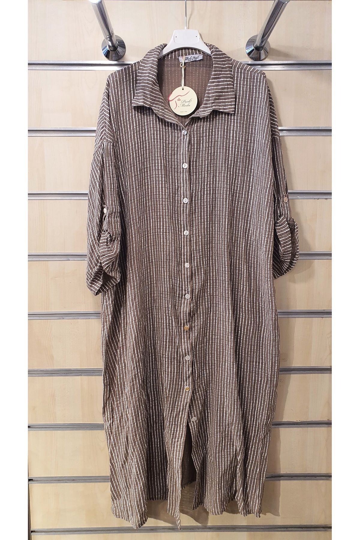 Park Moda-Long Cotton Italian Shirt with Stripes 2