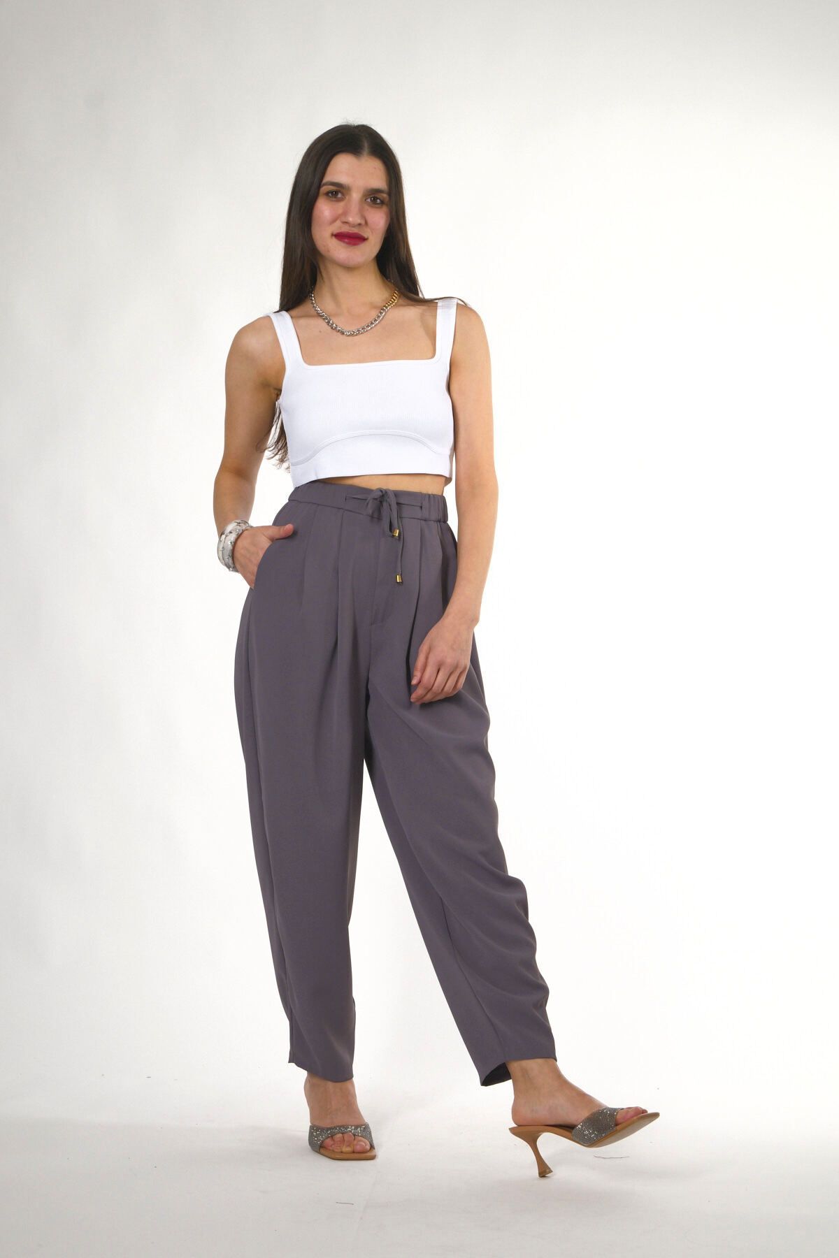 ABBRA-Women's Elastic Waist Slouchy Pants 2