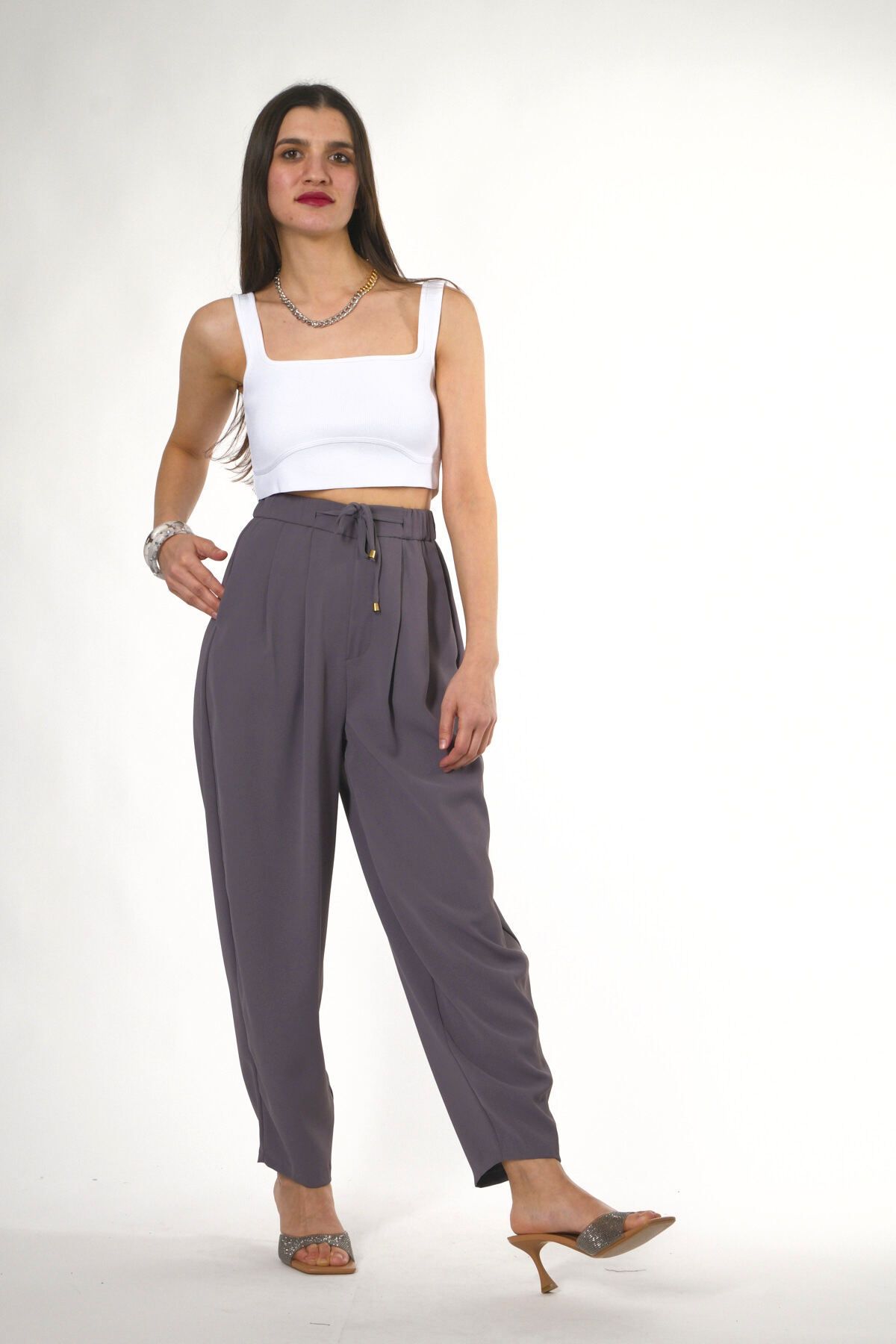 ABBRA-Women's Elastic Waist Slouchy Pants 1