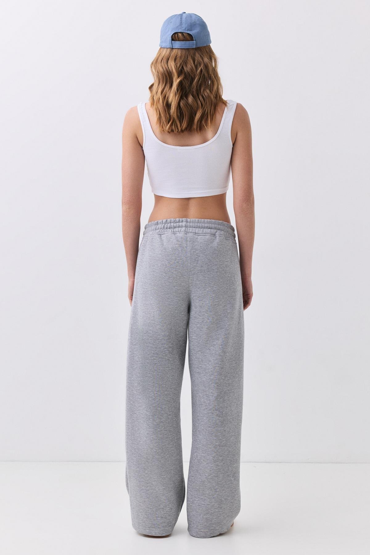 Trendiz  Kadın Bol Paça Eşofman Altı Gri melanj 4031 - Görsel 6