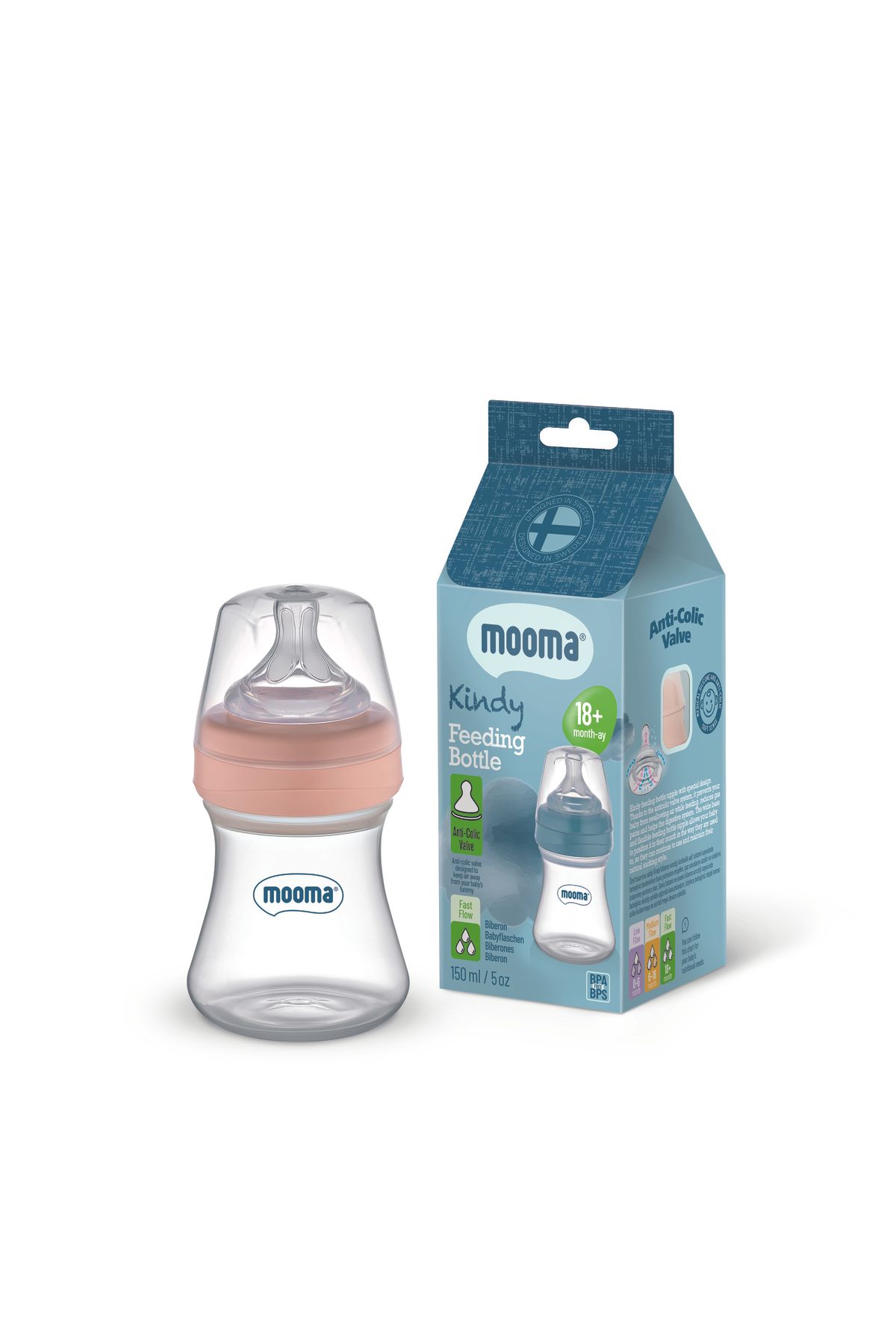 MOOMA Kindy Biberon 150 ml 18+ Ay (Hızlı Akış) - Old Rose