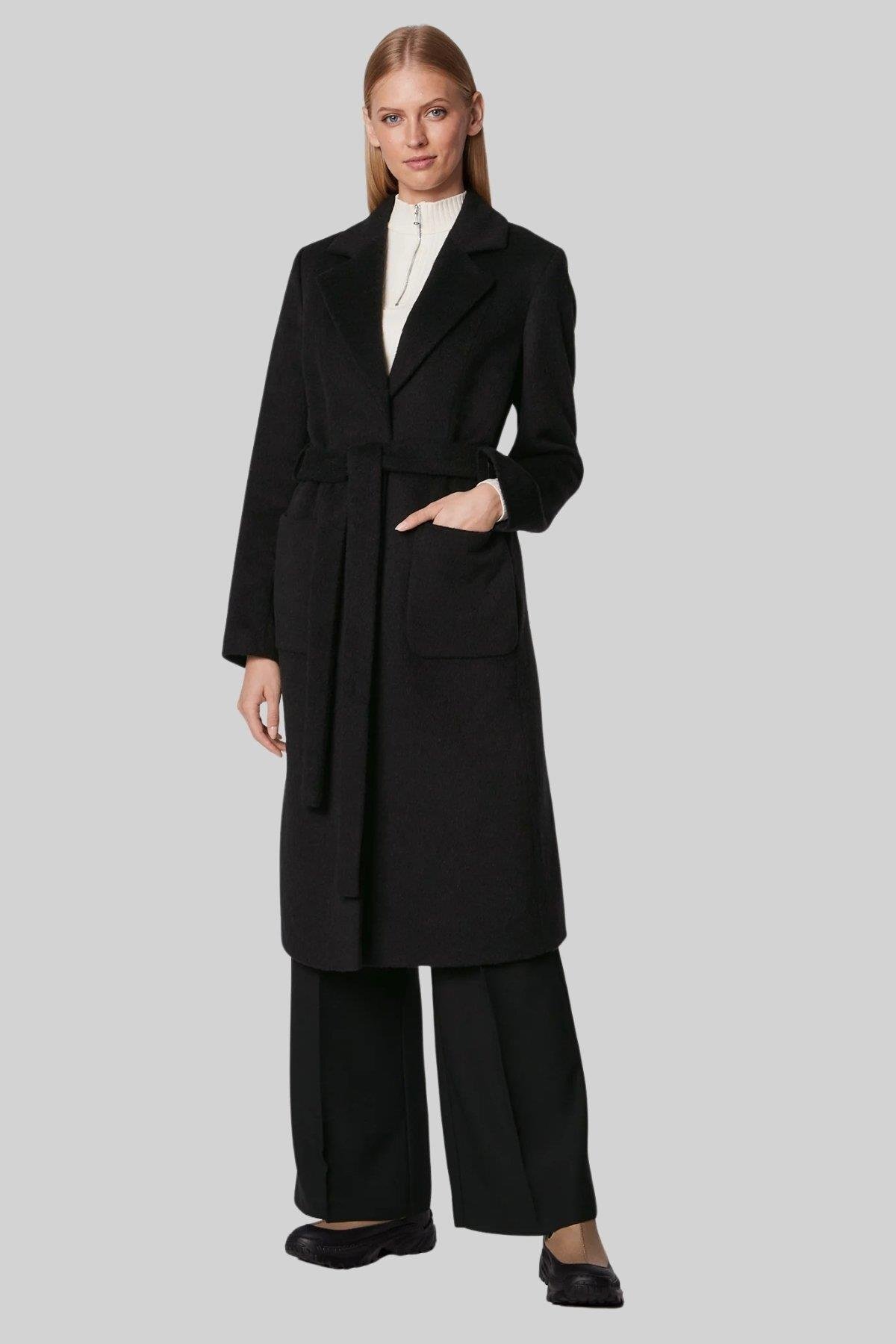 HUGO  Kadın Regular Fit Yün Palto Siyah - Görsel 2