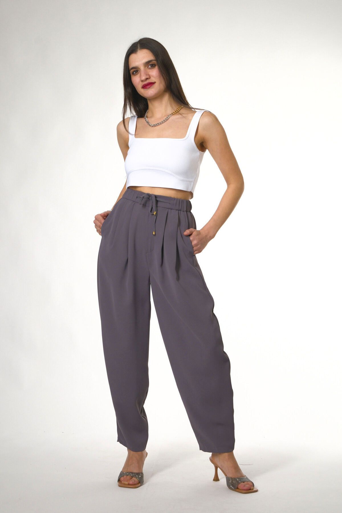 ABBRA-Women's Elastic Waist Slouchy Pants 4