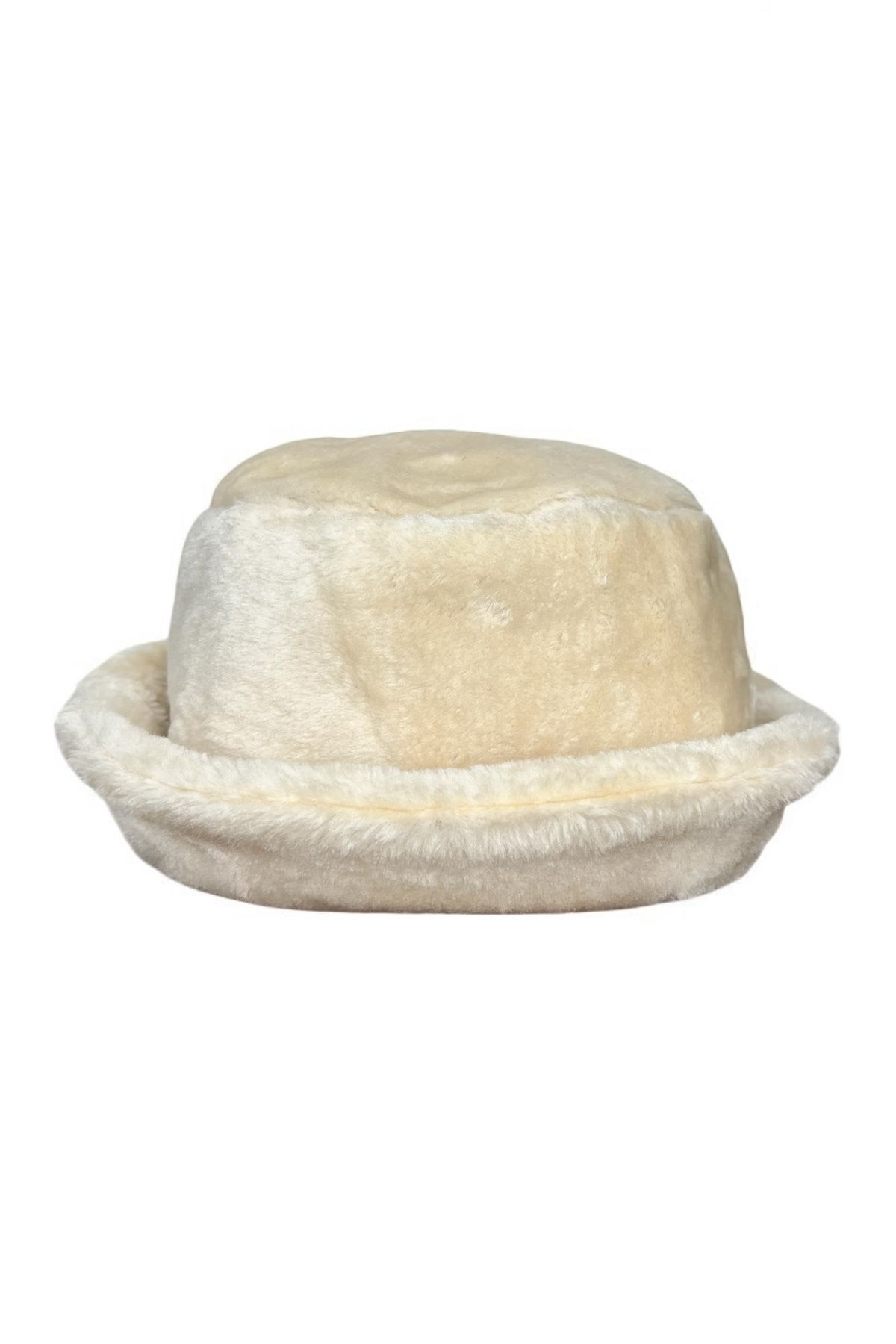 Mevo-Women's Plain White Color Plush Bucket Bucket Hat 3