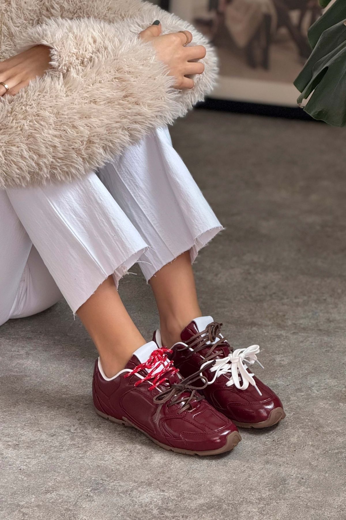 NİŞANTAŞI SHOES-Дамски кецове Fabian Claret Red Matte Flat Sole 4