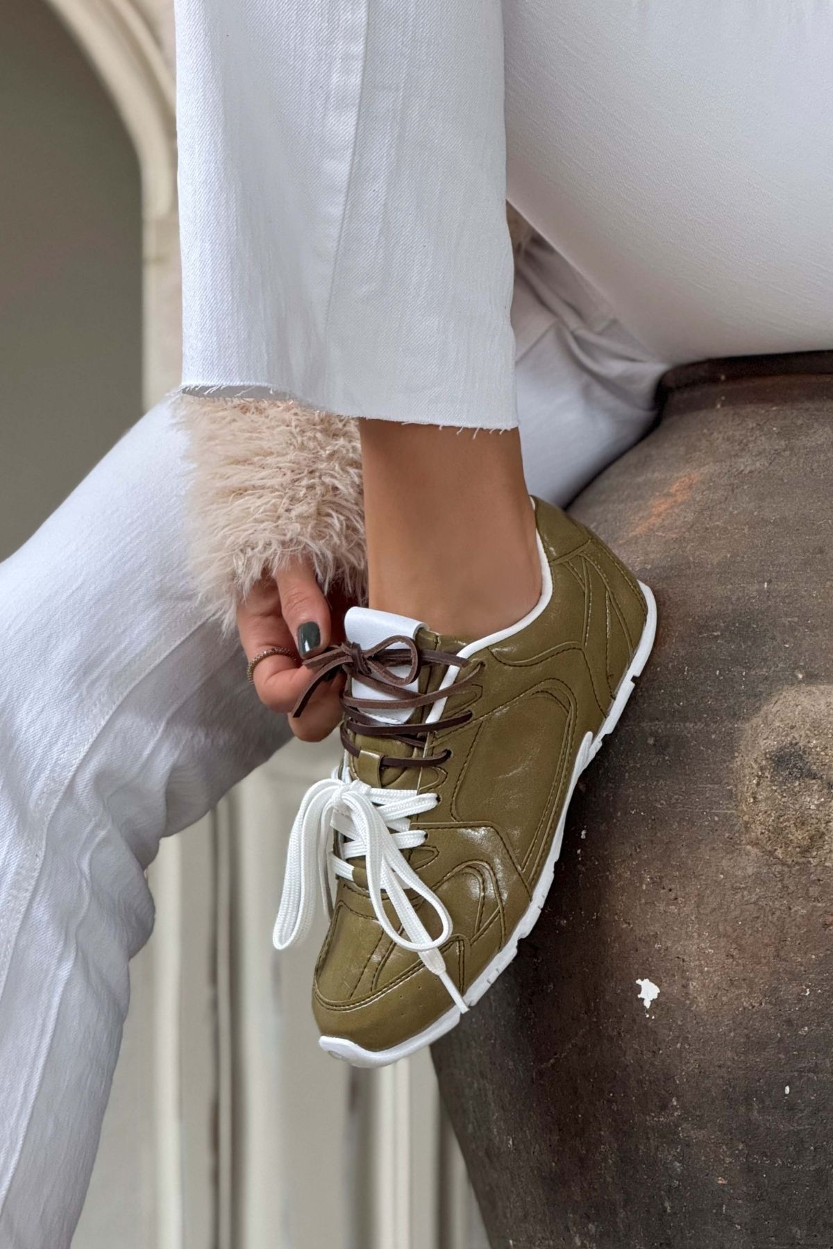 NİŞANTAŞI SHOES-Fabian Light Green Matte Flat Sole Women's Lace-Up Sports Shoes 3