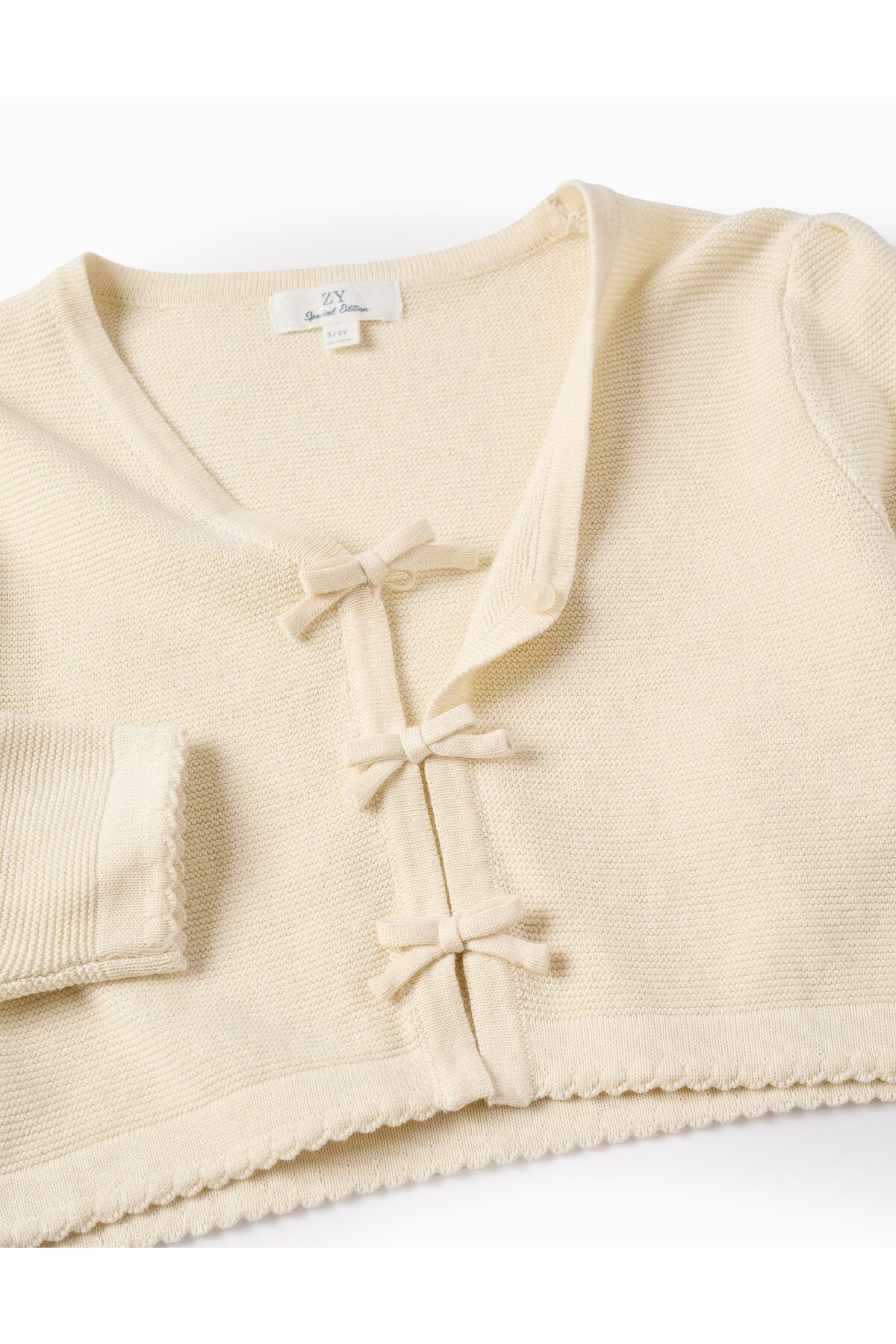 Ziddy-Cotton Cardigan with Bows for Girls, Beige 3