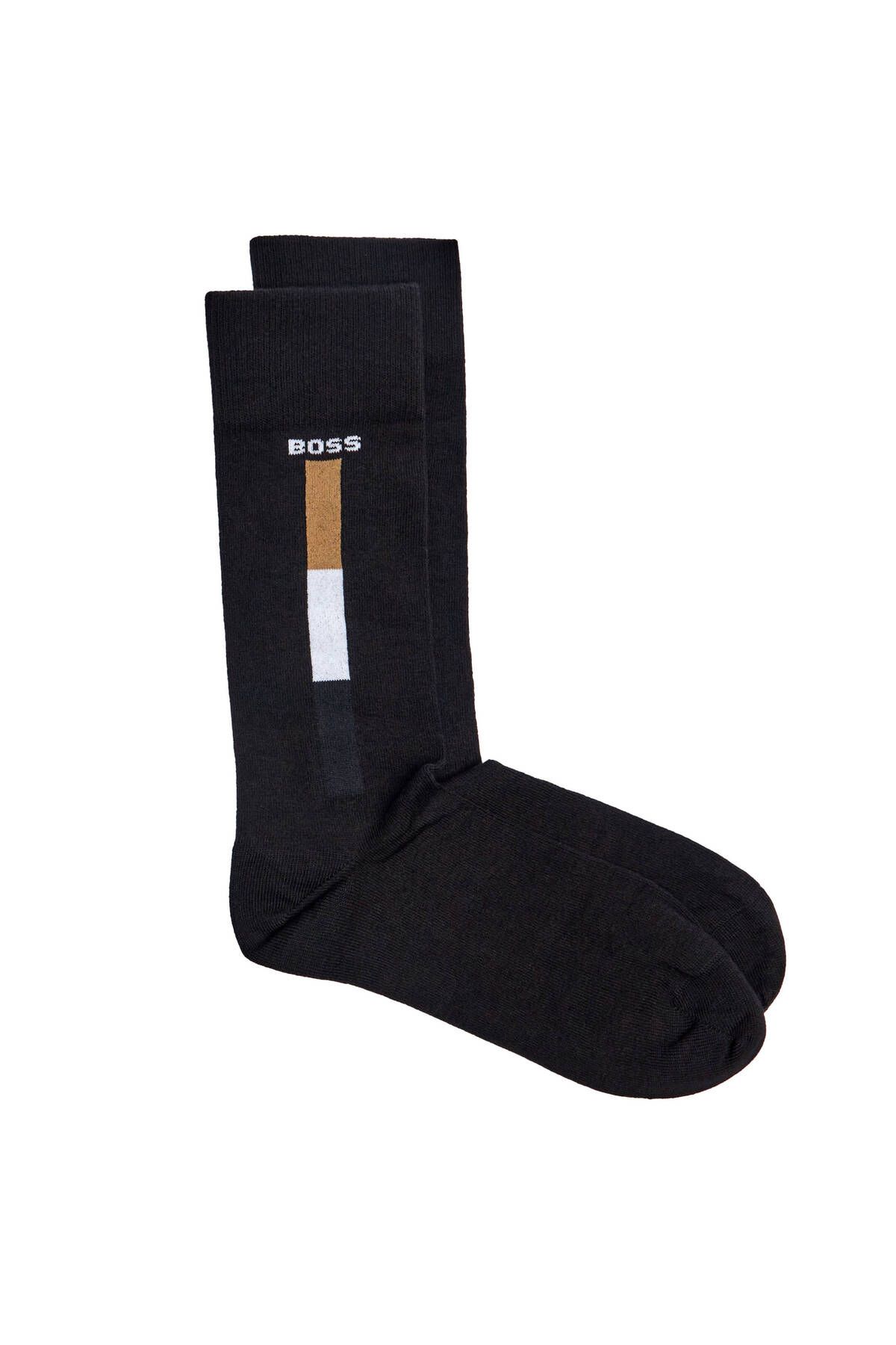 BOSS-Men's Stretchy Cotton Iconic Boss Stripe Stripe Detailed Black Socks 50531084 -001 2