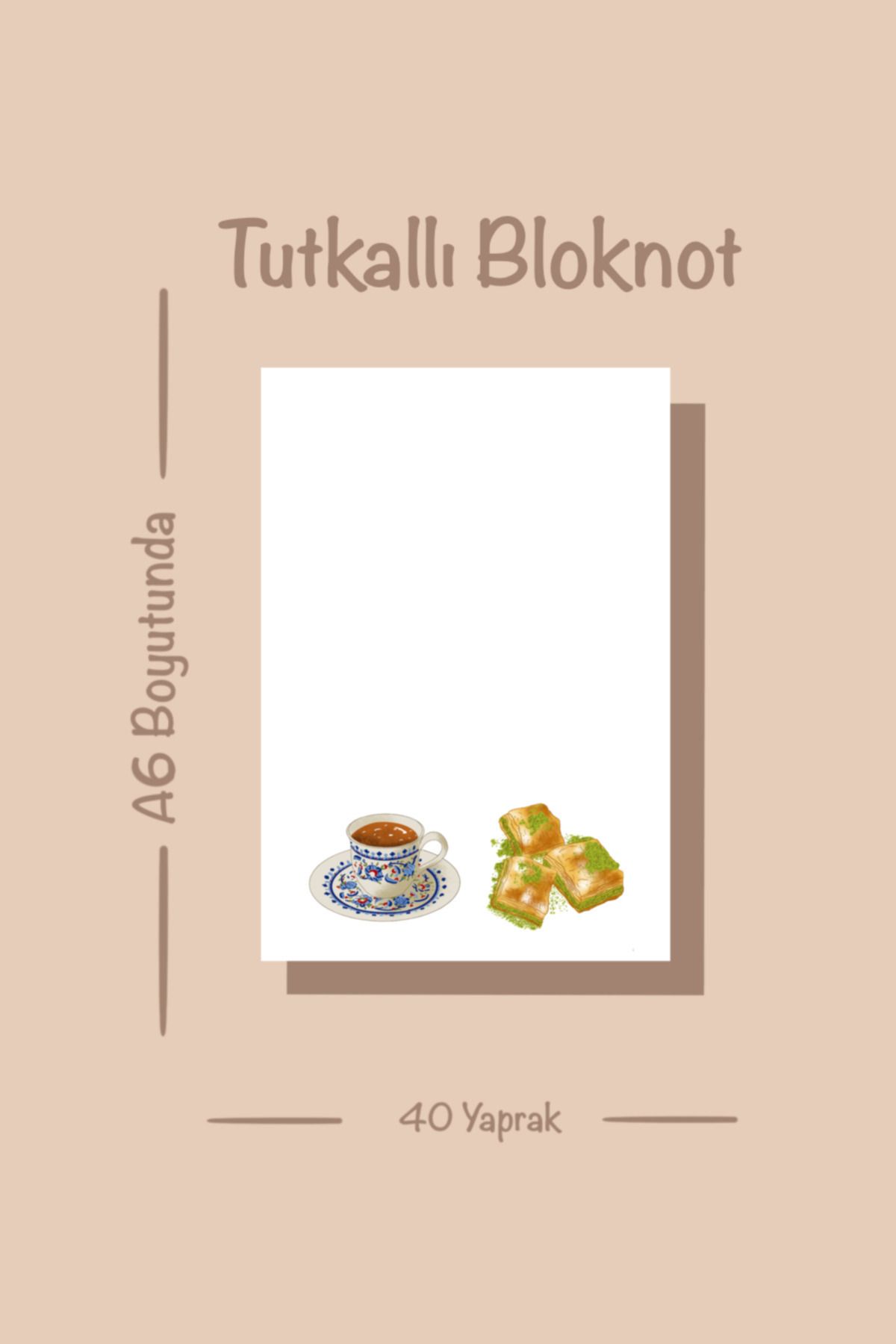 Handeto Kraft-Baklava Turkish Coffee Memo Pad Notepad Check Pluck Notebook, Glue Memo Pad, A6 Notebook, Unlined Notebook 7