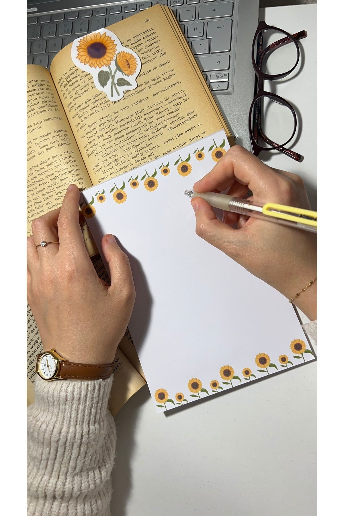 Handeto Kraft-لوحة ملاحظات ذات طابع عباد الشمس - دفتر ملاحظات قابل للفحص، دفتر ملاحظات مع غراء، دفتر ملاحظات مقاس A5، دفتر ملاحظات غير مبطن 2