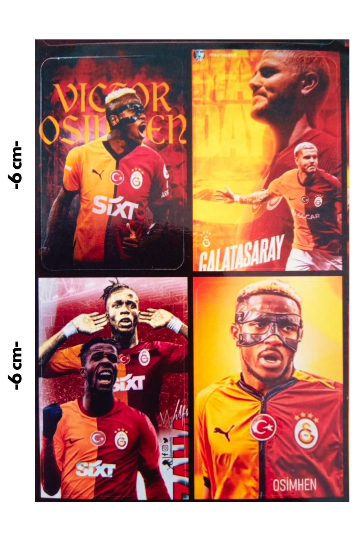 booddie Sticker Yapıştırma Football Çıkartmaları (8 Adet 4* 6 cm) & (2 Adet 8*12 cm) Sarı Kırmızı Yapıştırma