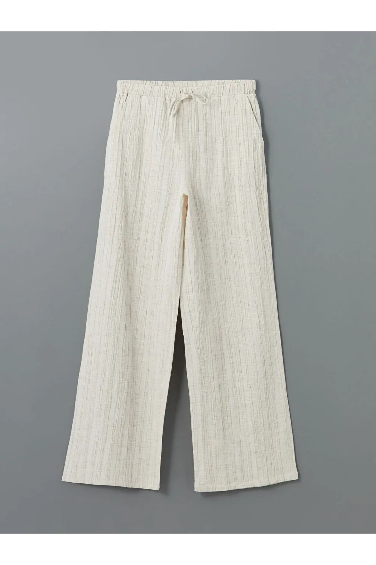 LC Waikiki-Pantaloni de damă LCW Vision bej cu talie elastică în amestec de in 3