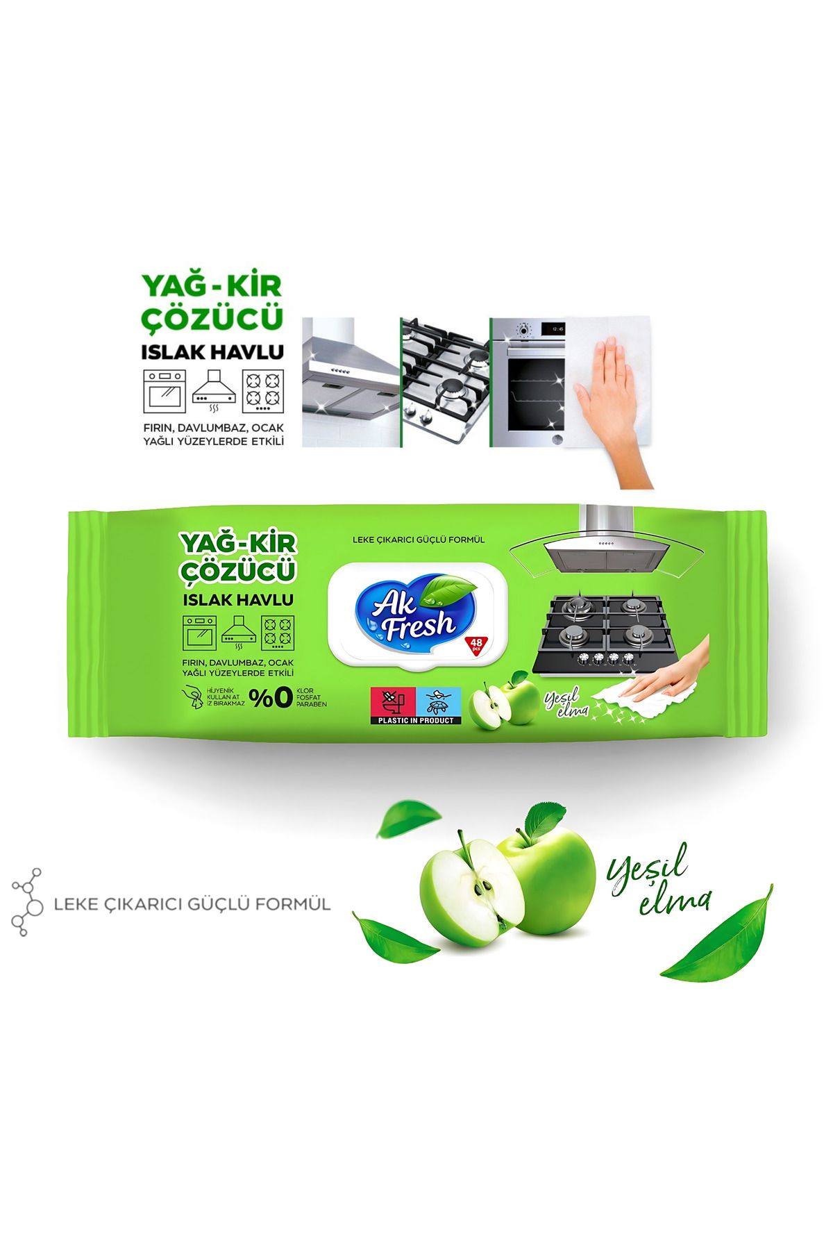 AKFRESH Yağ-Kir Çözücü Islak Havlu Elma Kokulu 85pcs