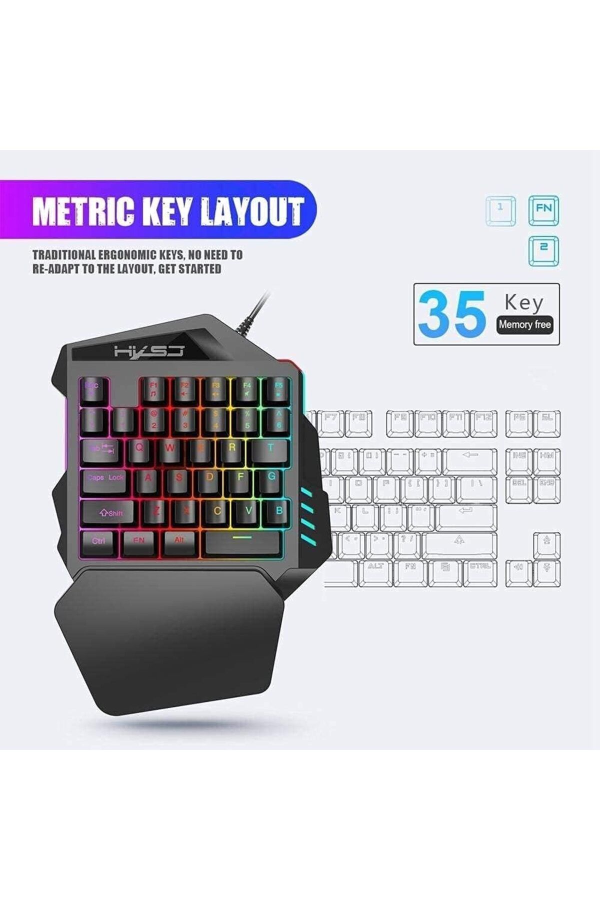 fulina-One-Handed Mechanical Gaming Keypad,Adjusted LED Backlit, Ergonomic Game Controller,With 1.5m Line 2