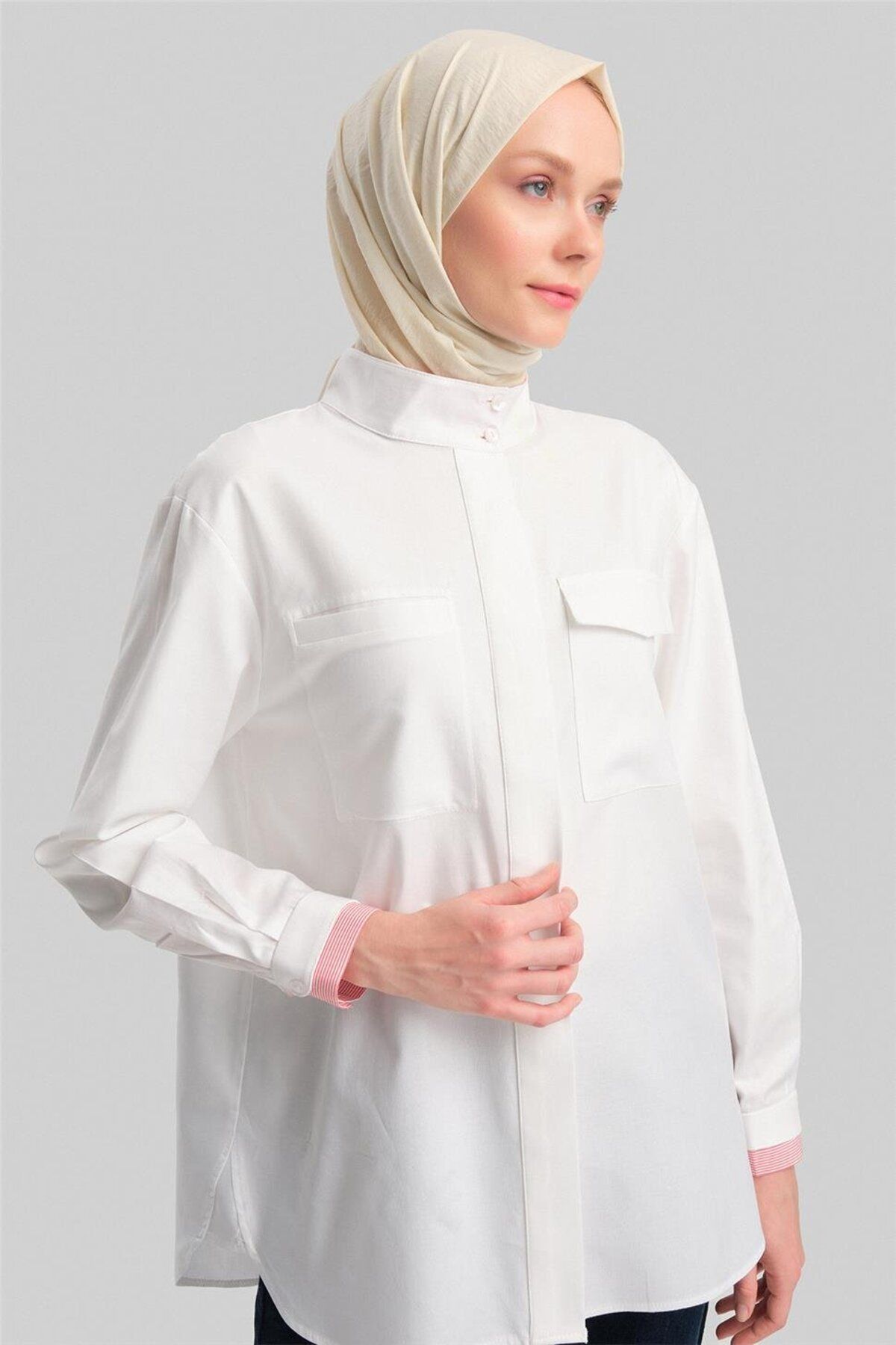 پیراهن نخی راه راه تزئین شده 24y3524 قرمز Armine