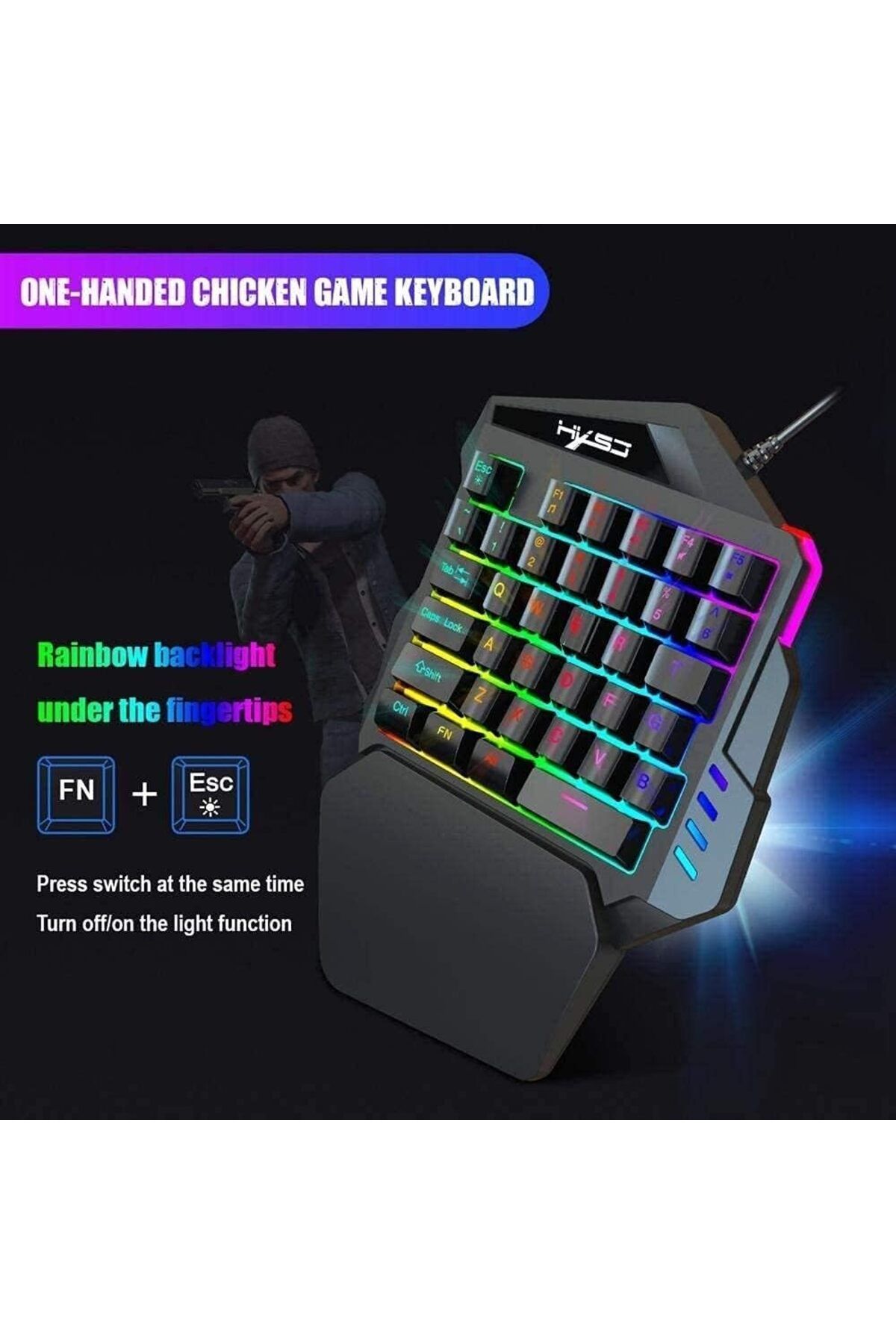 fulina-One-Handed Mechanical Gaming Keypad,Adjusted LED Backlit, Ergonomic Game Controller,With 1.5m Line 3