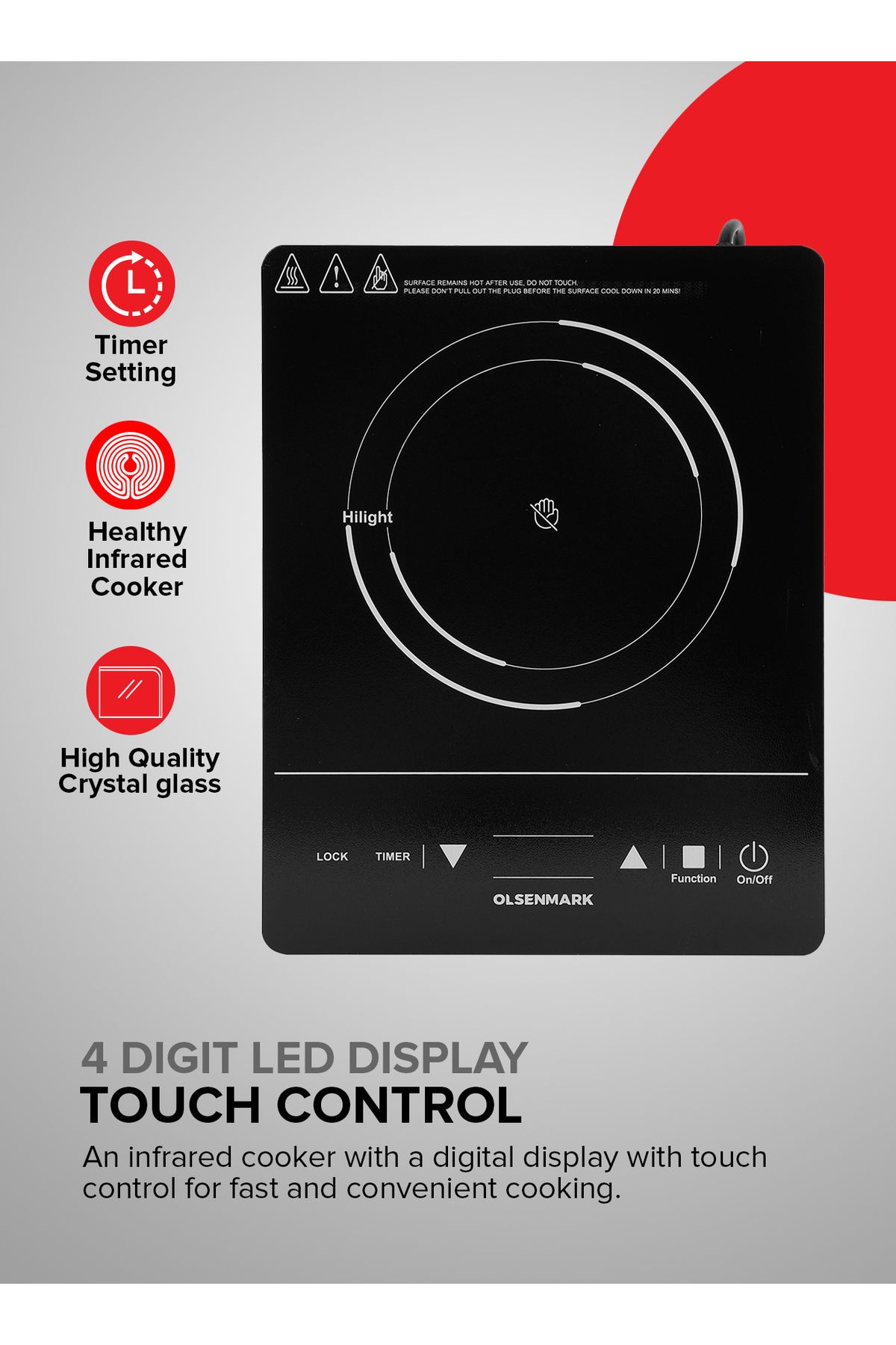 Olsenmark-Digital Induction Cooker 2000w Omic2091 Infrared Cooker Multi Stage Cooking 7