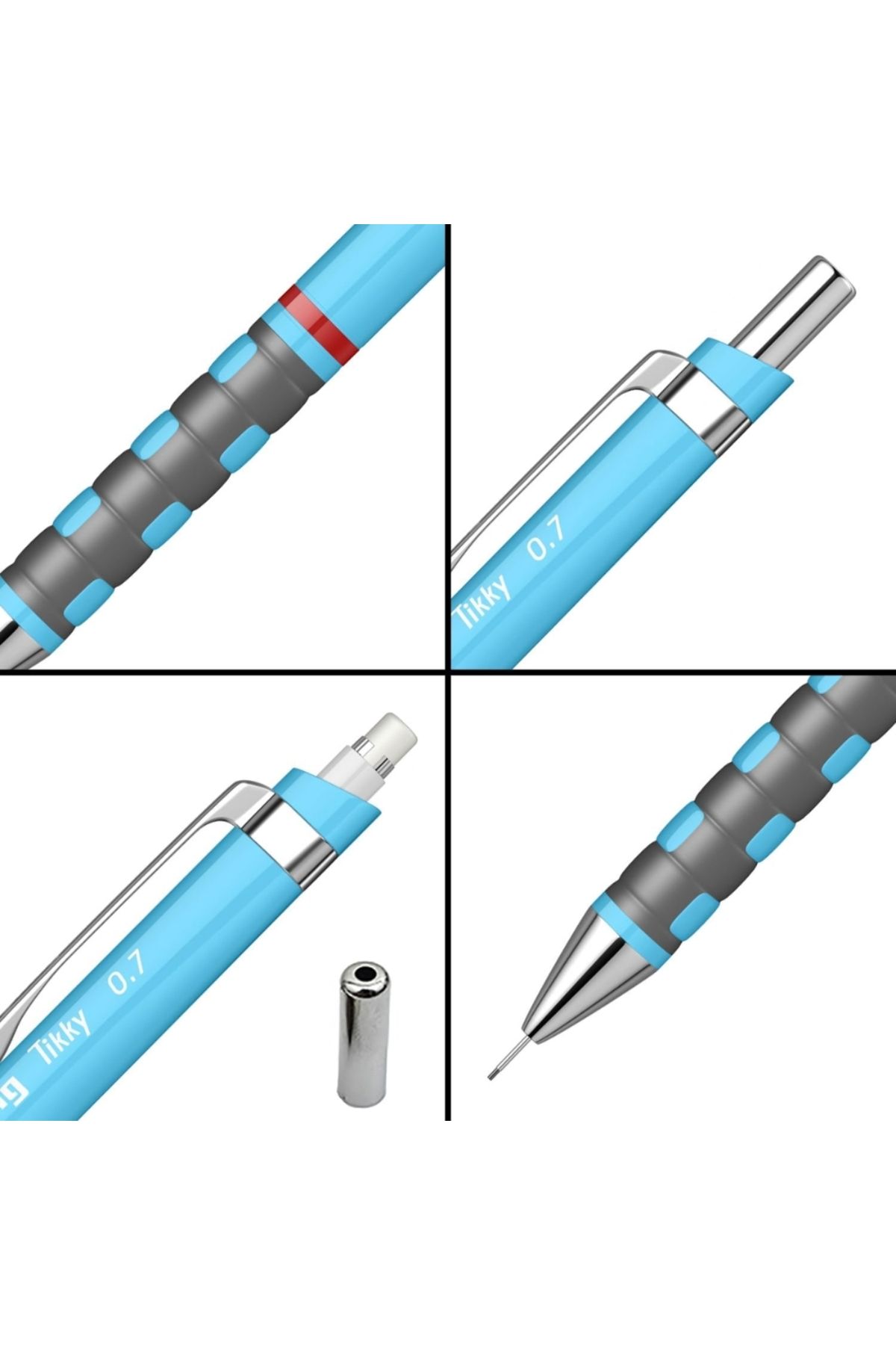 Rotring-|   Tikky Versatil Pencil School Set, 0.7 mm Nib, Light Blue with Eraser and 12 Nibs Gift 7