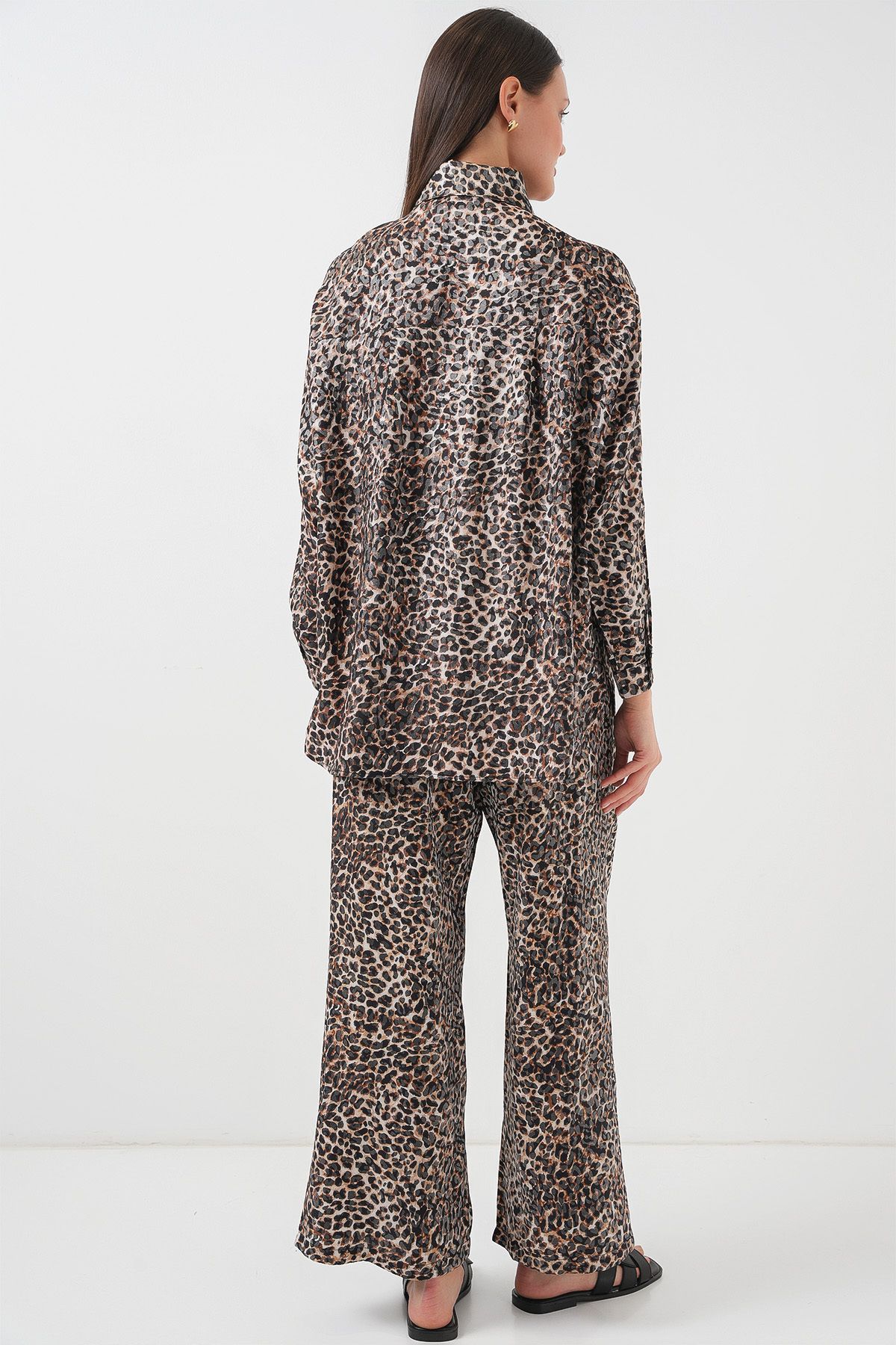 Bigdart-6699 Leopard Patterned Top and Bottom Set - C. Brown 6