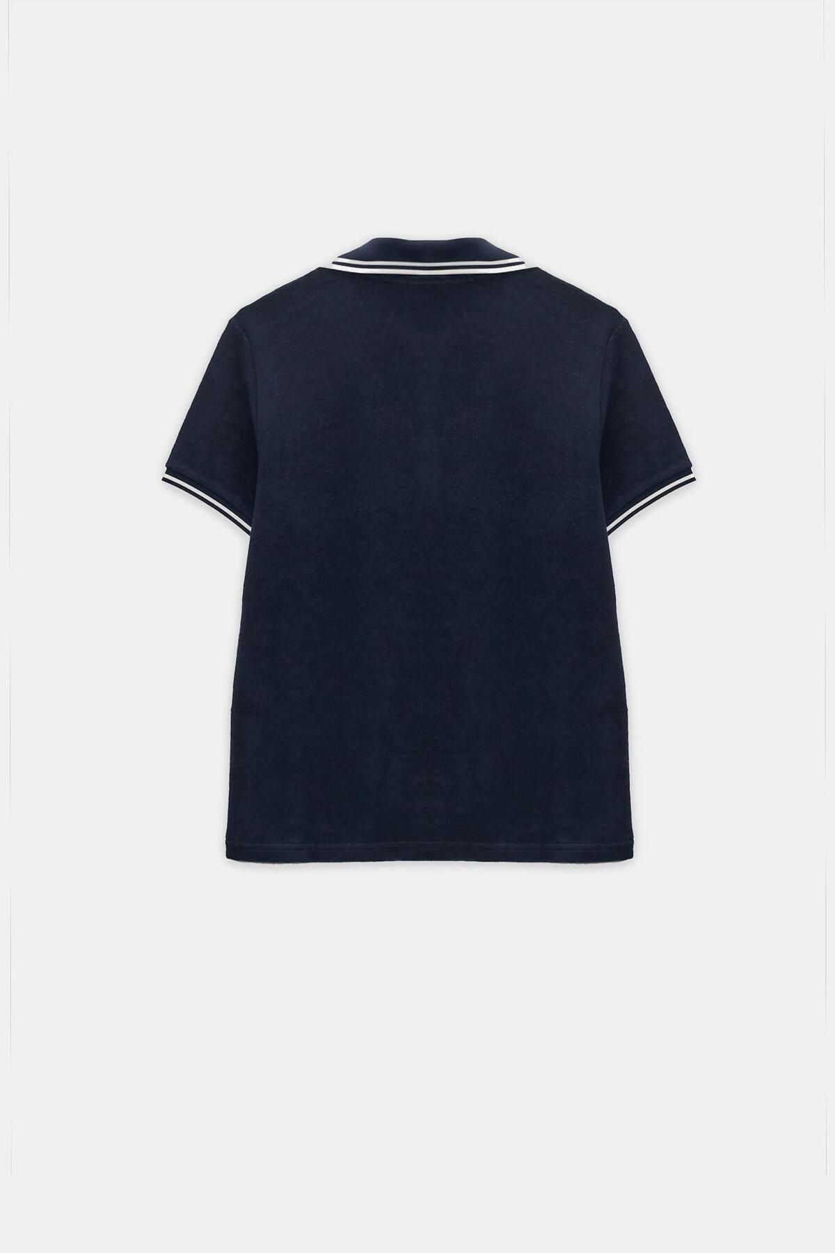 Setre-Navy Blue Collar and Stripe Detailed T-Shirt 7