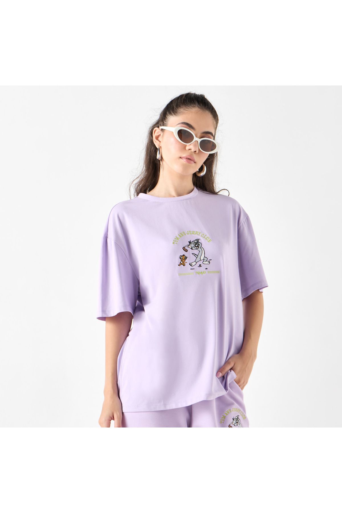 SP Characters-Tom And Jerry Embroidered T-shirt With Crew Neck And Short Sleeves 1