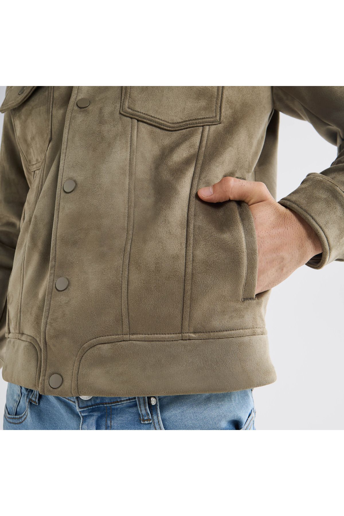 FAV-Regular Fit Biker Jacket With Snap Button Closure 4