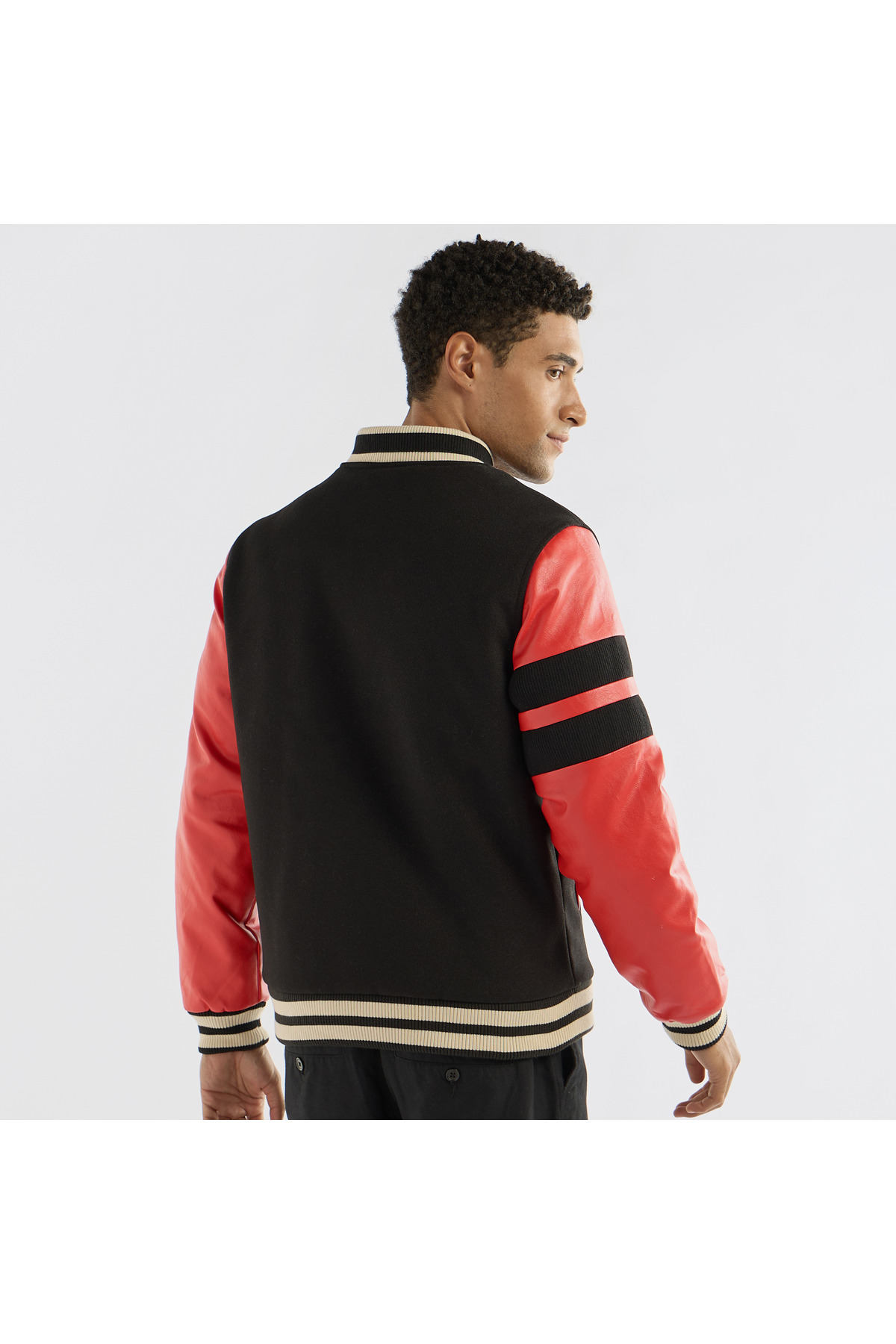 FAV-Slogan Detail Button Through Bomber Jacket With Pockets And Long Sleeves 3