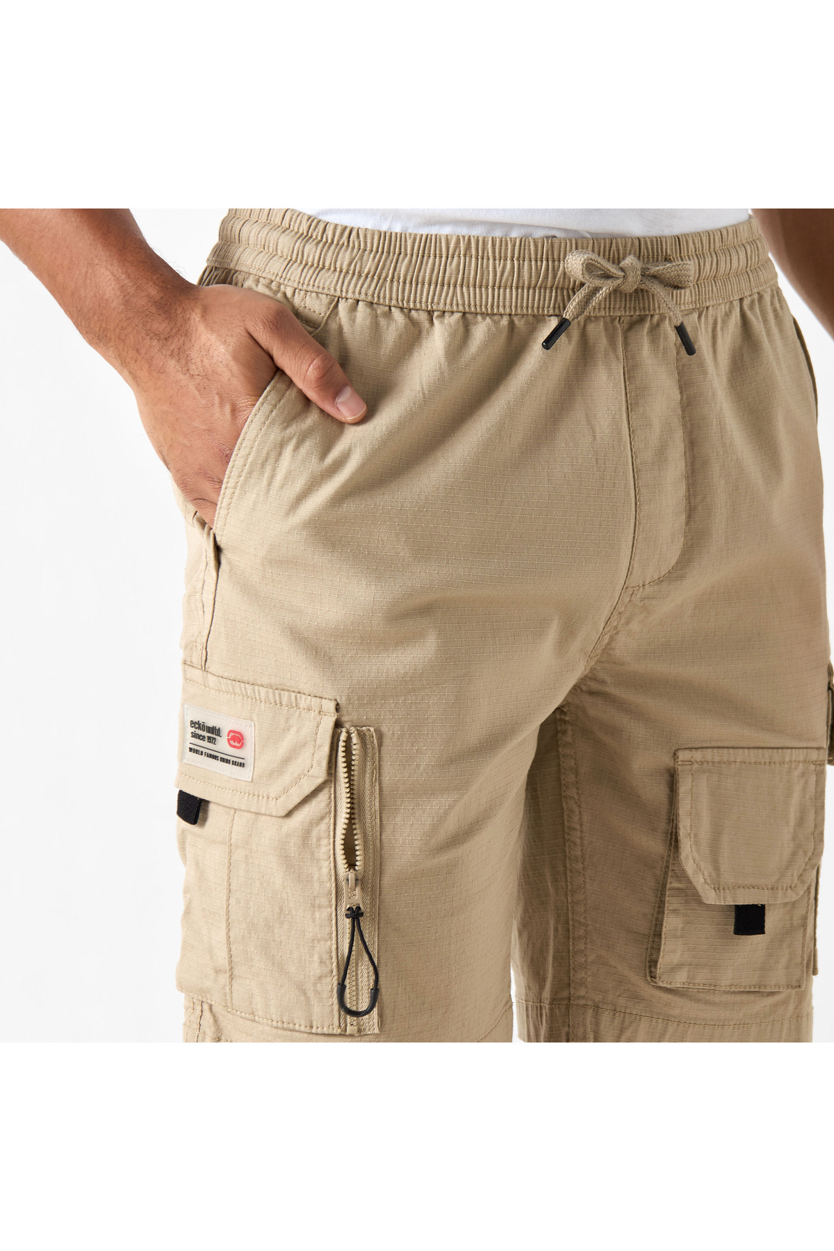 ECKO-Unltd Textured Flexi Waist Shorts With Cargo Pockets And Drawstring Closure 4