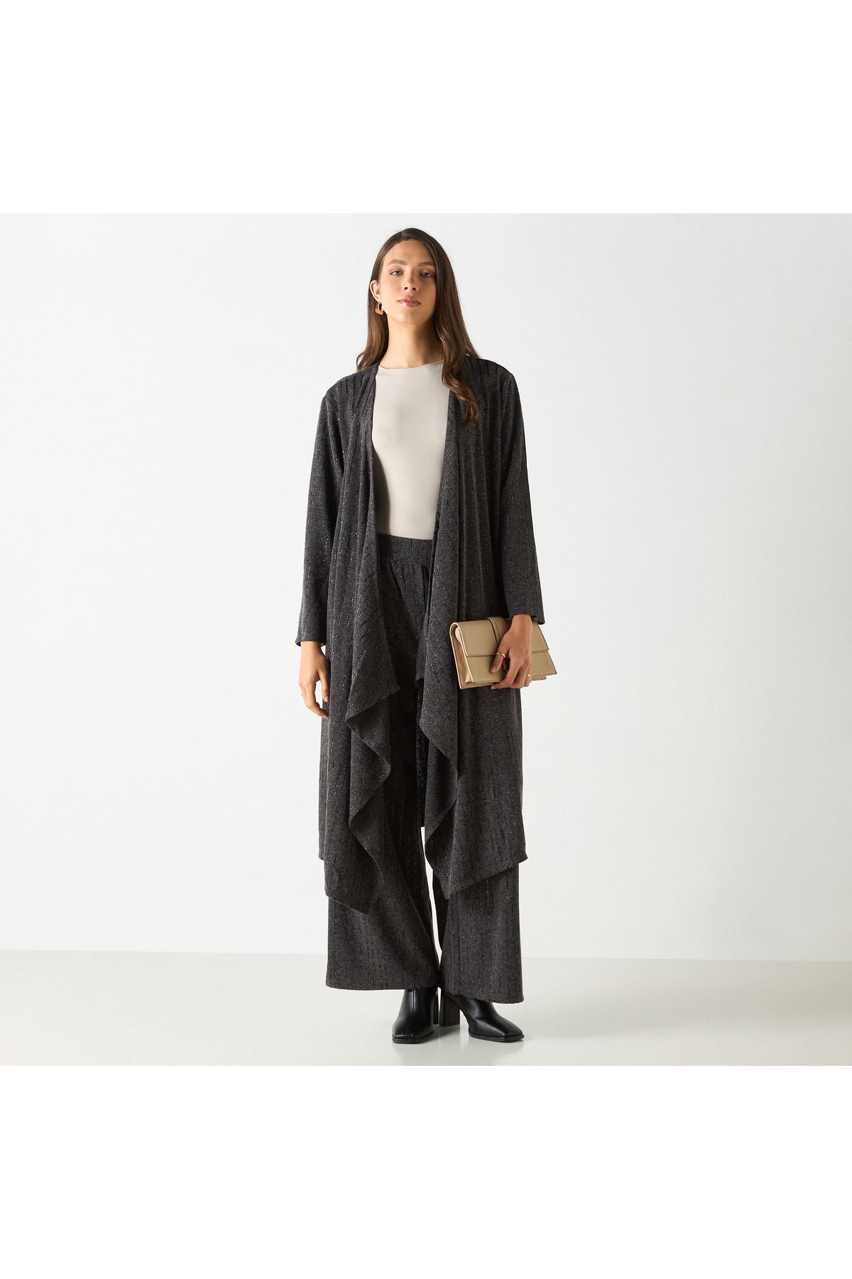 Iconic-Textured Longline Shrug With Long Sleeves 2