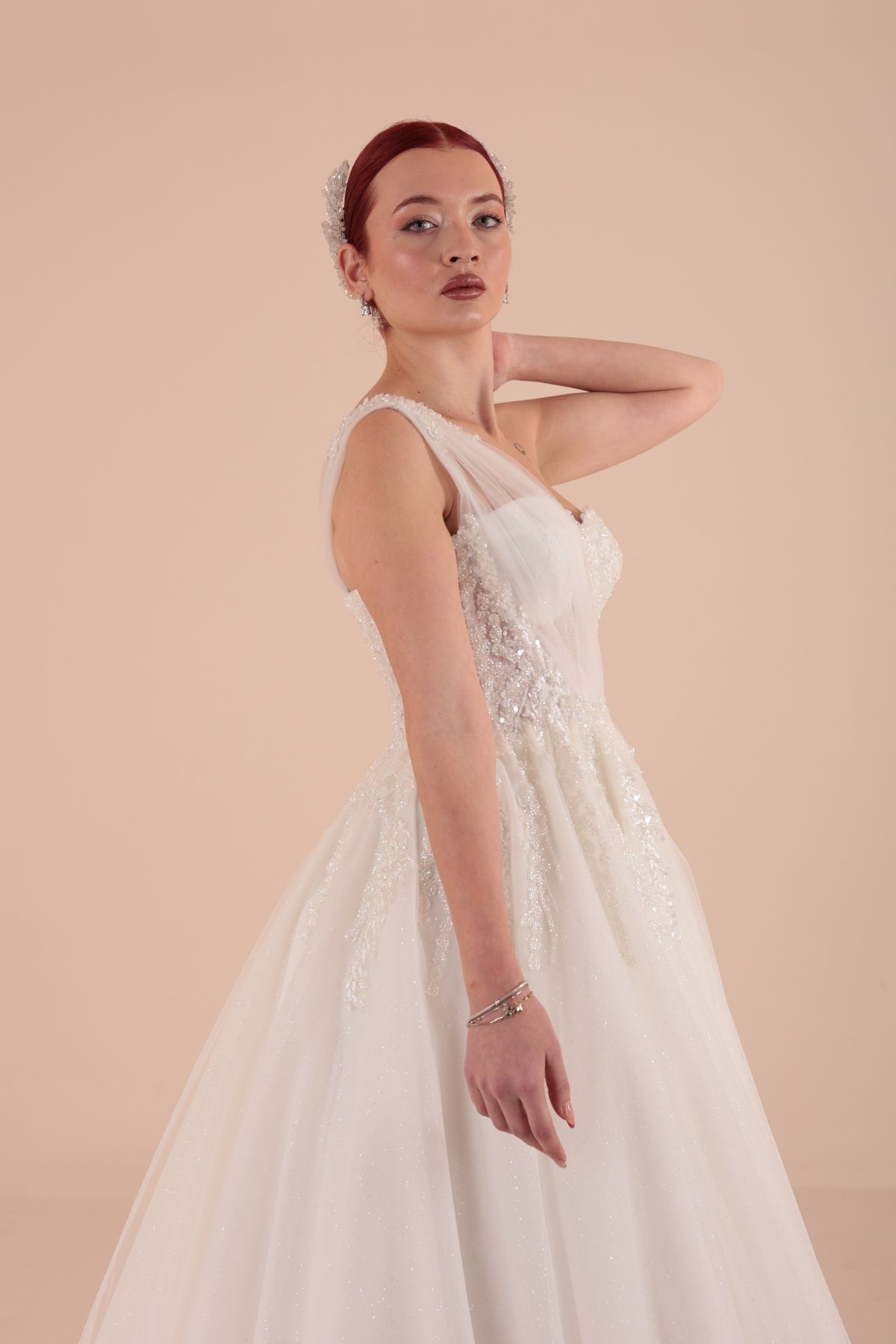 berissima bride-One Shoulder Sheer Helen Wedding Dress 5