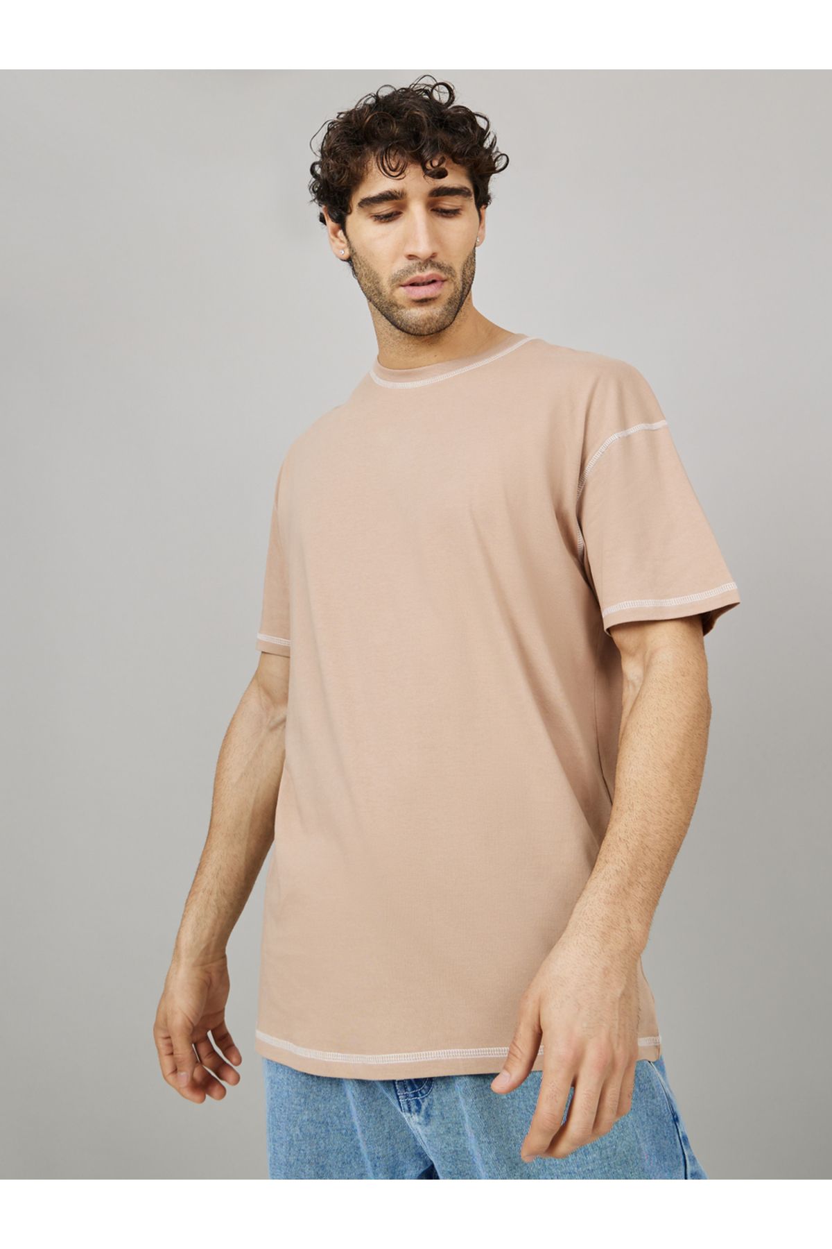 Styli-Contrast Stitch Compact Jersey Oversized T-Shirt 3