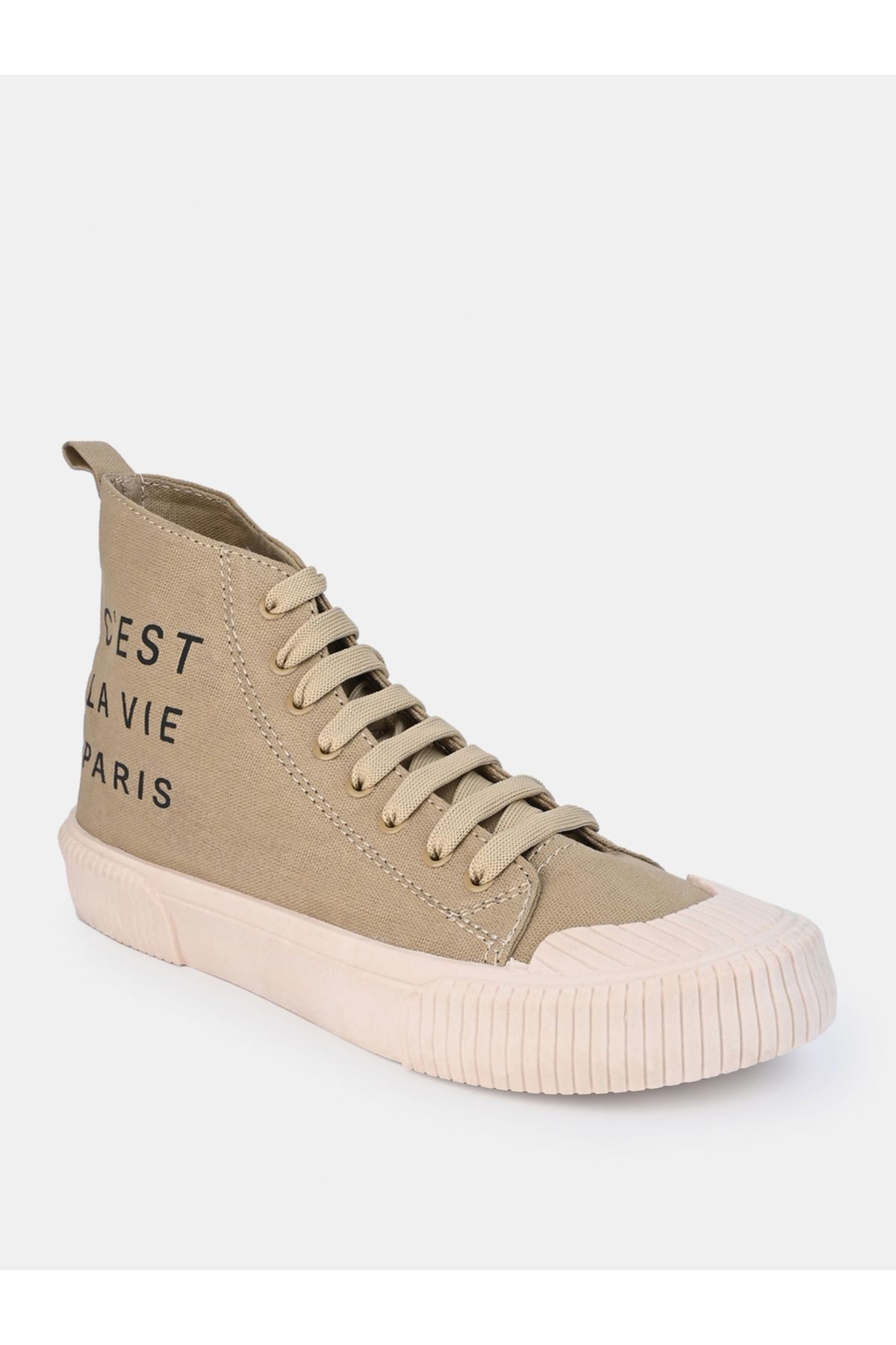 Styli-High Top Slogan Print Casual Canvas Shoes 3